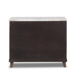 Featuring Odette Antique Belgium Bleach Marble Nightstand by Four Hands at Amethyst Home. Capturing the charm of vintage French storage, this solid mango wood nightstand stands tall with a polished marble top and softened ogee edges. Three spacious drawers are fitted with classic brass-button hardware. Natural marks and cracks are characteristic of the recl. Amethyst Home provides interior design, new home construction design consulting, vintage area rugs, and lighting in the Nashville metro area.