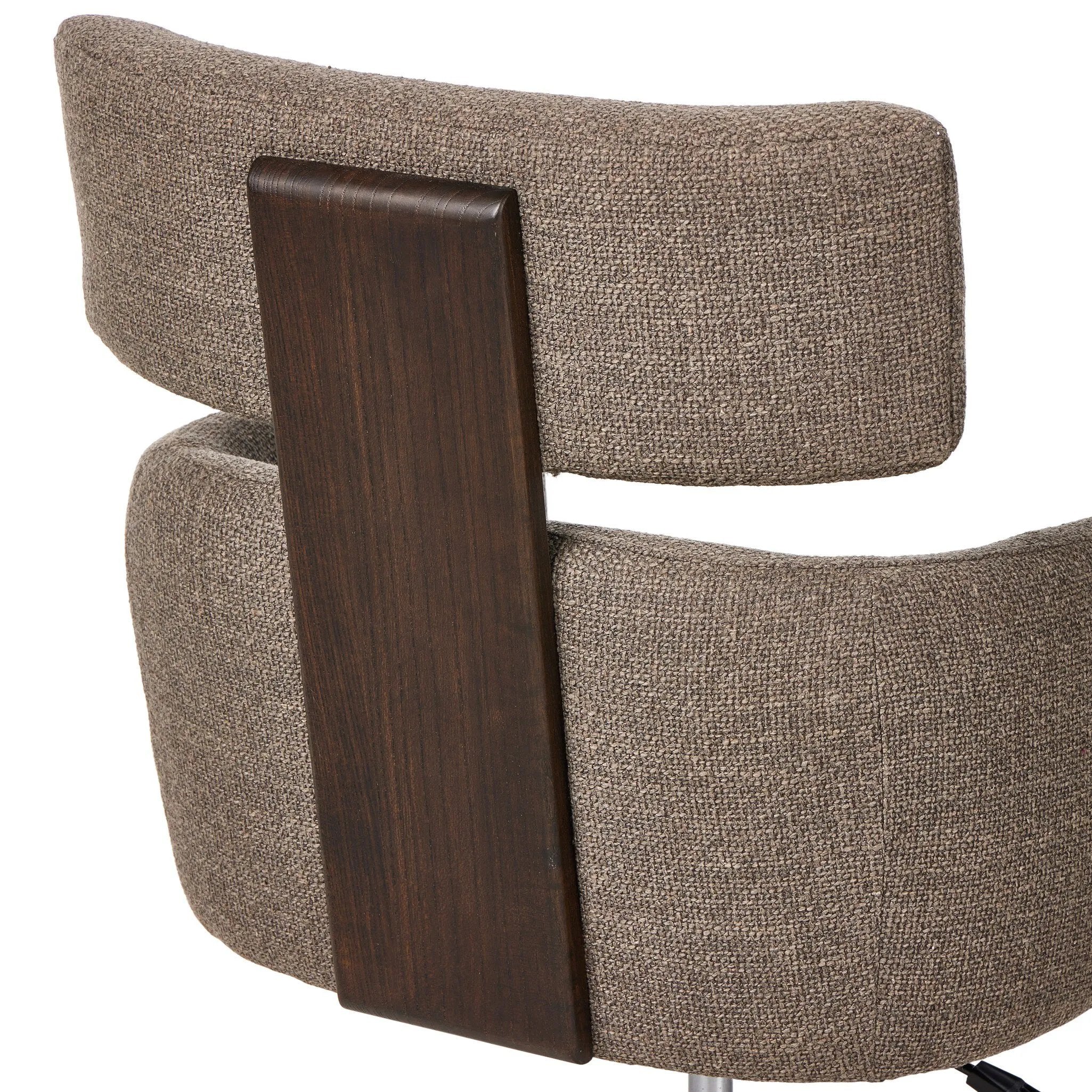 Featuring Rei Gibson Mink Desk Desk Chair by Four Hands at Amethyst Home. A high, curved back and plush high-performance fabric seat cradle you in comfort. Performance fabrics are specially created to withstand spills, stains, high traffic, and wear, ensuring long-term comfort and unmatched durability. Height adjustable with a 360-degree swivel.
Overall D. Amethyst Home provides interior design, new home construction design consulting, vintage area rugs, and lighting in the Los Angeles metro area.