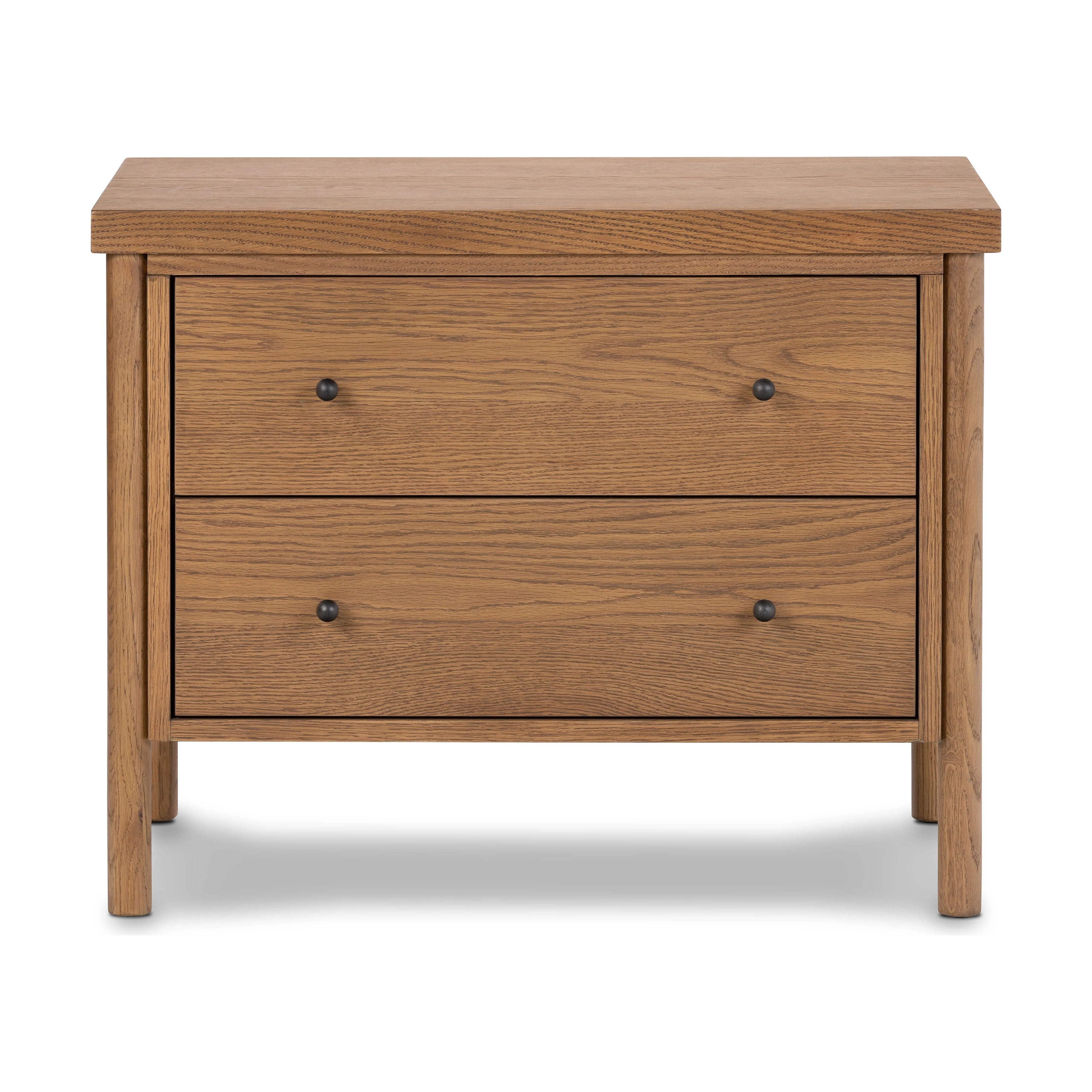 Featuring Roark Amber Oak Nightstand by Four Hands at Amethyst Home. Rounded, chunky dowel legs in an amber oak finish support the overhang top of of this nightstand. Two drawers provide ample storage, finished with simple gunmetal hardware.
Collection: BoltonColors: Amber Oak Veneer ,Dark Gunmetal ,Amber OakMaterials: Oak Veneer ,Iron ,Solid OakOverall Dimen. Amethyst Home provides interior design, new home construction design consulting, vintage area rugs, and lighting in the Houston metro area.