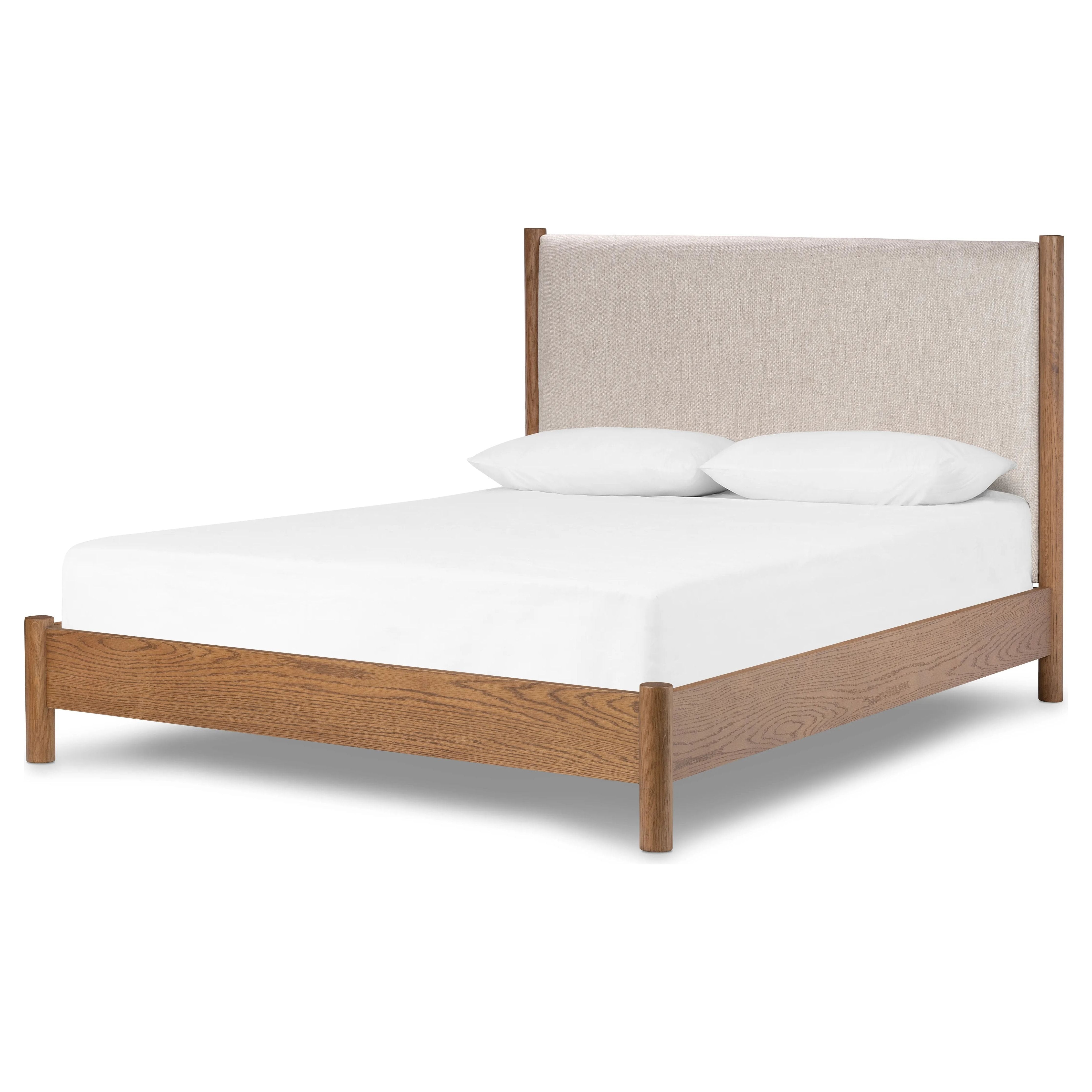 Featuring Roark Essence Natural Bed by Four Hands at Amethyst Home. Rounded, chunky dowel legs in an amber oak finish frame the neutral, linen-like upholstered headboard of this bed frame.Overall Dimensions: 86"W x 80.5"L x 48"H
Collection: BoltonColors: Amber Oak ,Amber Oak Veneer ,Essence NaturalMaterials: Solid Oak ,Thick Oak Veneer ,49Vi,22Li,18Pl,11Co Weig. Amethyst Home provides interior design, new home construction design consulting, vintage area rugs, and lighting in the Tampa metro area.