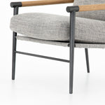 Featuring Rowen Chair - Thames Raven by Four Hands at Amethyst Home. Textural grey seating of performance-grade upholstery, with angular arms of exposed oak providing fresh contrast. Slim, carbon-finished steel legs for a dose of modern-industrial edge. Performance fabrics are specially created to withstand spills, stains, high traffic and wear, ensuring l. Amethyst Home provides interior design, new home construction design consulting, vintage area rugs, and lighting in the Alpharetta metro area.