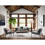 Featuring Rowen Chair - Thames Raven by Four Hands at Amethyst Home. Textural grey seating of performance-grade upholstery, with angular arms of exposed oak providing fresh contrast. Slim, carbon-finished steel legs for a dose of modern-industrial edge. Performance fabrics are specially created to withstand spills, stains, high traffic and wear, ensurin. Amethyst Home provides interior design, new home construction design consulting, vintage area rugs, and lighting in the Winter Garden metro area.