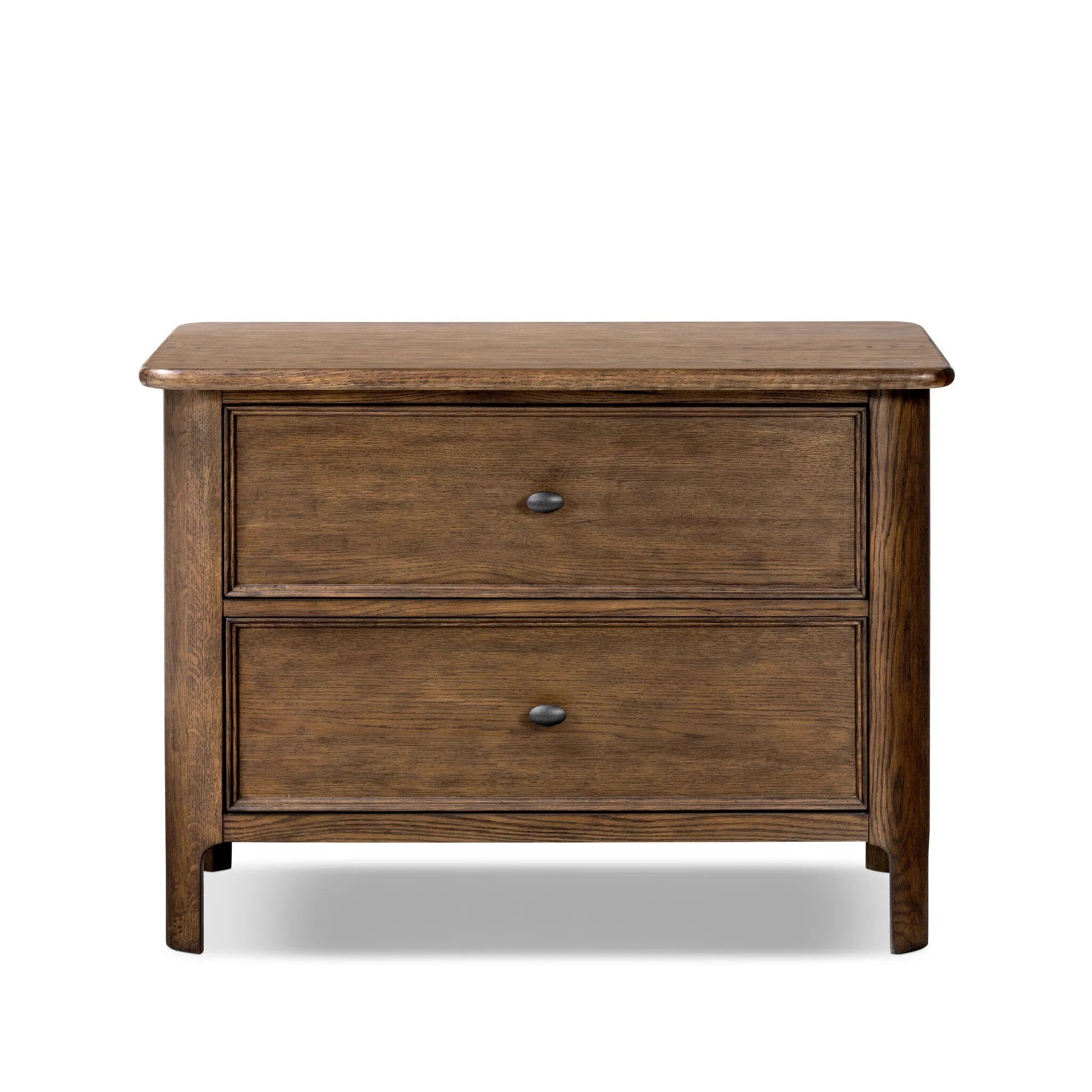 Featuring Russ Aged Oak Nightstand by Four Hands at Amethyst Home. Like an heirloom nightstand with two roomy drawers, this aged oak design has room for it all. Detailed with an overhang surface, carved edges top to bottom, angled legs and oval drawer pulls finished in dark gunmetal.
Collection: BoltonColors: Aged Oak, Aged Oak VeneerMaterials: Solid Oak, Oak V. Amethyst Home provides interior design, new home construction design consulting, vintage area rugs, and lighting in the Miami metro area.