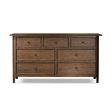 Featuring Russ Aged Oak Oversized Dresser by Four Hands at Amethyst Home. Like an heirloom dresser with three smaller drawers up top, this aged oak design has room for it all. Detailed with an overhang surface, carved edges top to bottom, angled legs and oval drawer pulls finished in dark gunmetal.
Overall Dimensions: 21.0" L x 72.0" W x 38.75" H
Collection: . Amethyst Home provides interior design, new home construction design consulting, vintage area rugs, and lighting in the Houston metro area.