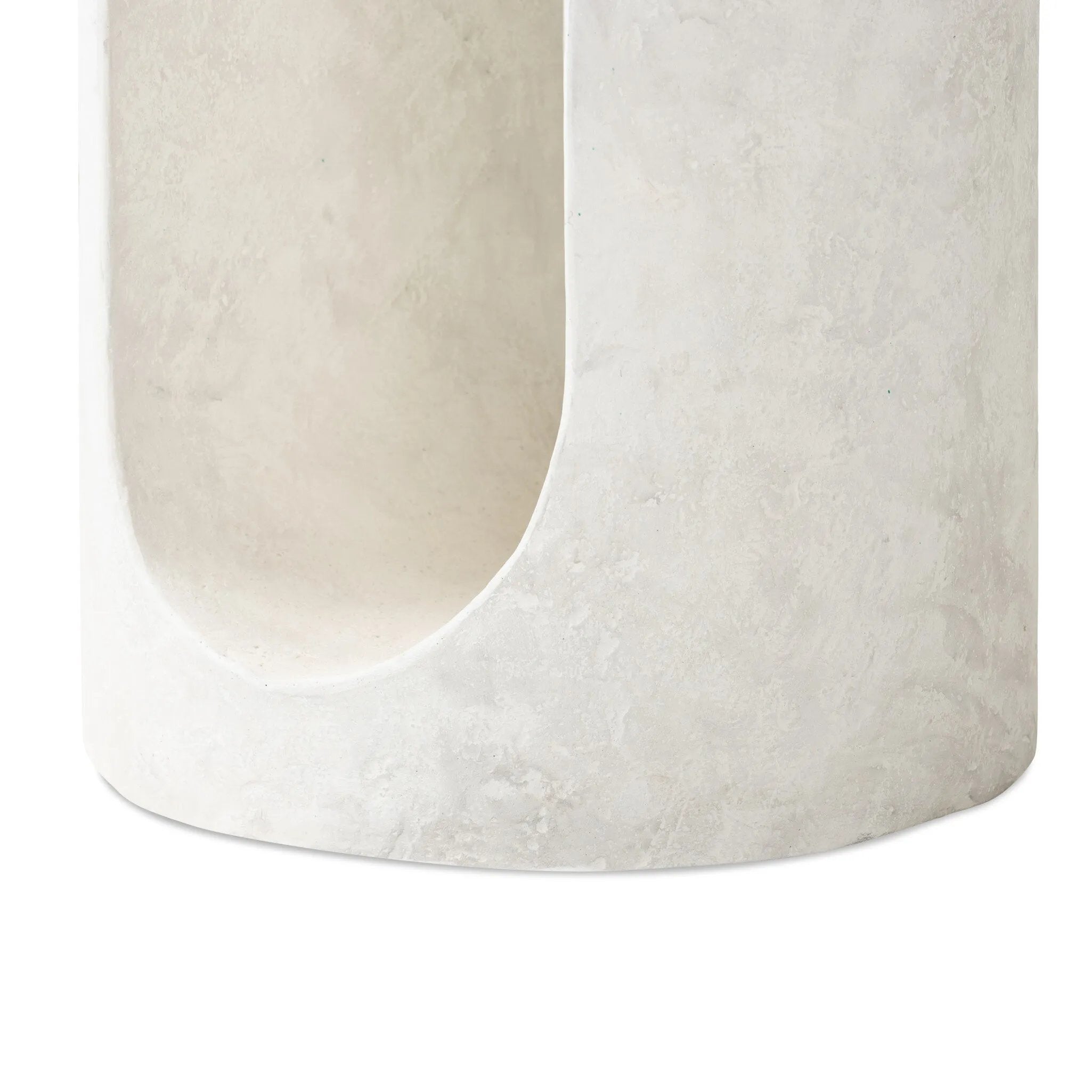 Featuring Samson Textured Lunar Concrete End Table by Four Hands at Amethyst Home. Made from textured white concrete, a cylinder shaped end table features a pill-shaped cutout for a light look. Subtle mottling adds a hint of texture.Collection: ChandlerColors: Textured Lunar ConcreteMaterials: Concrete Weight: 37.48 lbs. Amethyst Home provides interior design, new home construction design consulting, vintage area rugs, and lighting in the Park City metro area.