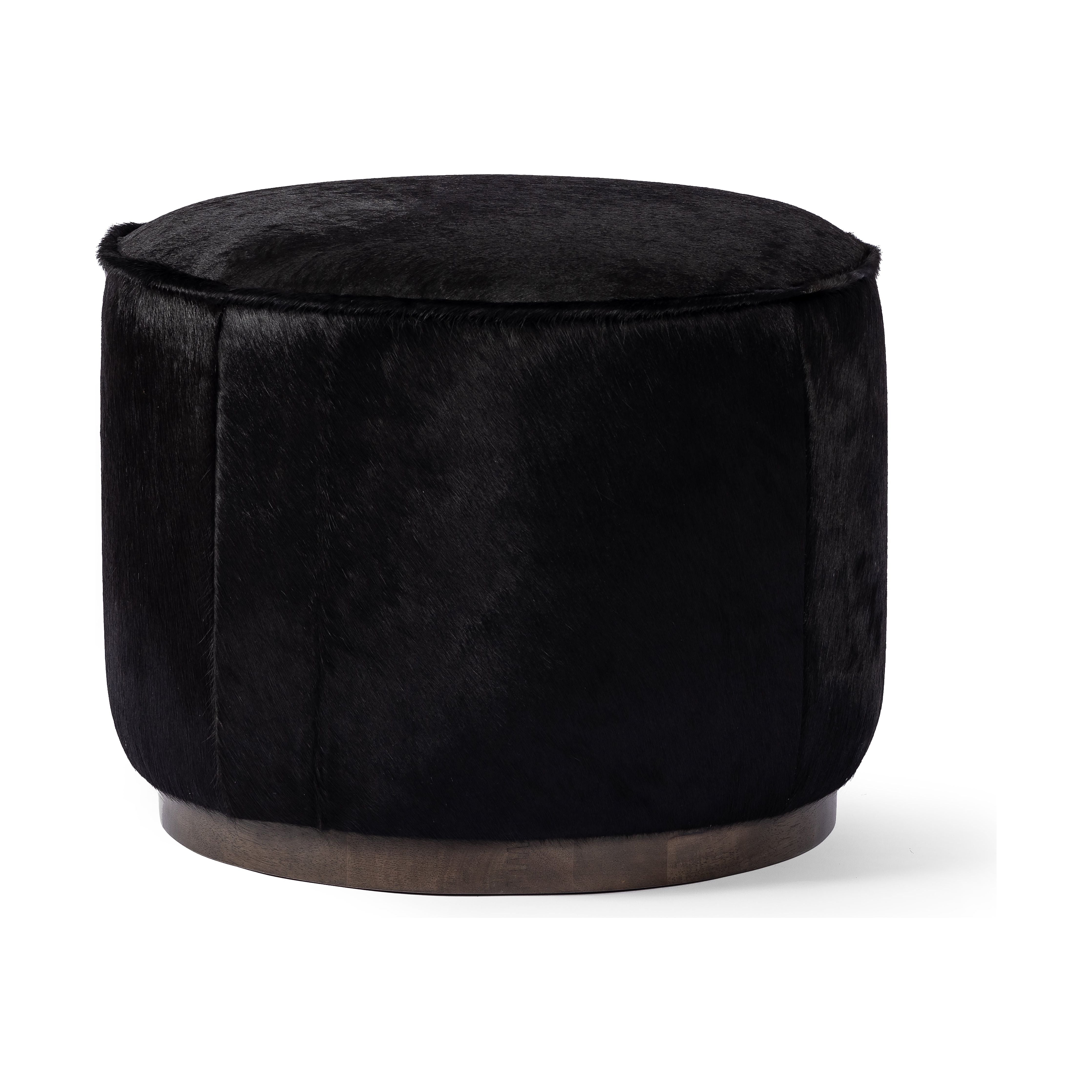 Featuring Sinclair Dark Hair On Hide Round Ottoman by Four Hands at Amethyst Home. This round ottoman can be placed just about anywhere, bringing with it a hip retro vibe. Covered in soft and luminous black hair-on hide, which is naturally warm and textural with authentic highlights.
Overall Dimensions: 22"W x 22"L x 18.50"H
Collection: WestgateColors: Sienna Brown ,Black Hair On. Amethyst Home provides interior design, new construction, custom furniture, and area rugs in the Calabasas metro area.