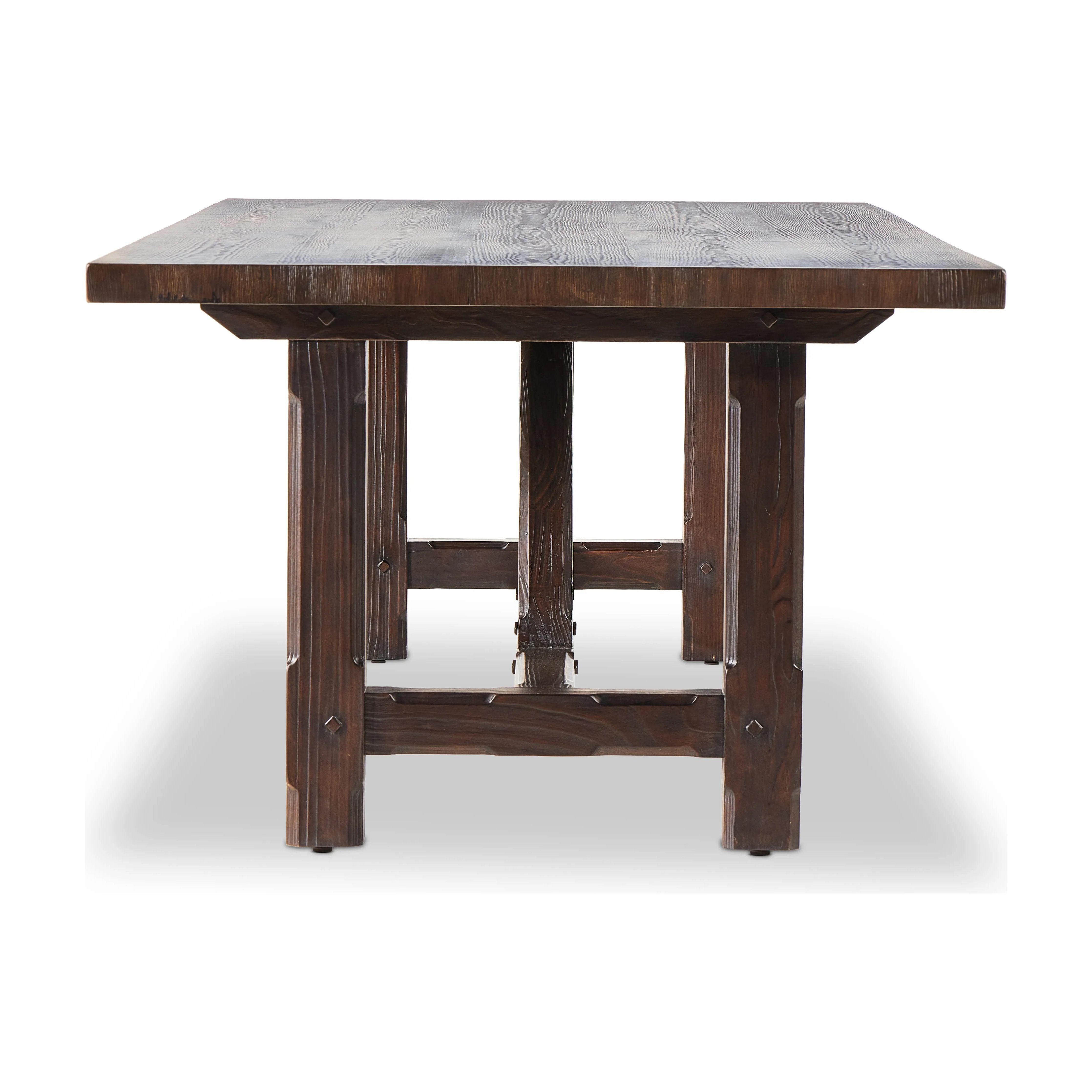 Featuring Arch Dining Table by Four Hands at Amethyst Home. Dark brown-finished pine shapes a beautifully arched harvest table. Seats 12. Beautiful pine with a timeless and durable aesthetic.Overall Dimensions: 44"W x 120"L x 30"HClearance from Floor: 4.75"Distance Between Legs (Front to Back): 18.25"Distance Between Legs (Side to Side): 84.50"Overhang: 13.. Amethyst Home provides interior design, new home construction design consulting, vintage area rugs, and lighting in the Nashville metro area.