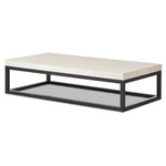 Featuring The Travertine Rectangular Coffee Table by Four Hands at Amethyst Home. Airy while substantial, for an intriguing balance of scale. Bronzed iron forms an open, angular frame for a rectangular tabletop of solid white travertine. By the makers at Van Thiel, known for their antique-inspired pieces and hand-applied finishes.Overall Dimensions: 33"W x. Amethyst Home provides interior design, new home construction design consulting, vintage area rugs, and lighting in the Alpharetta metro area.