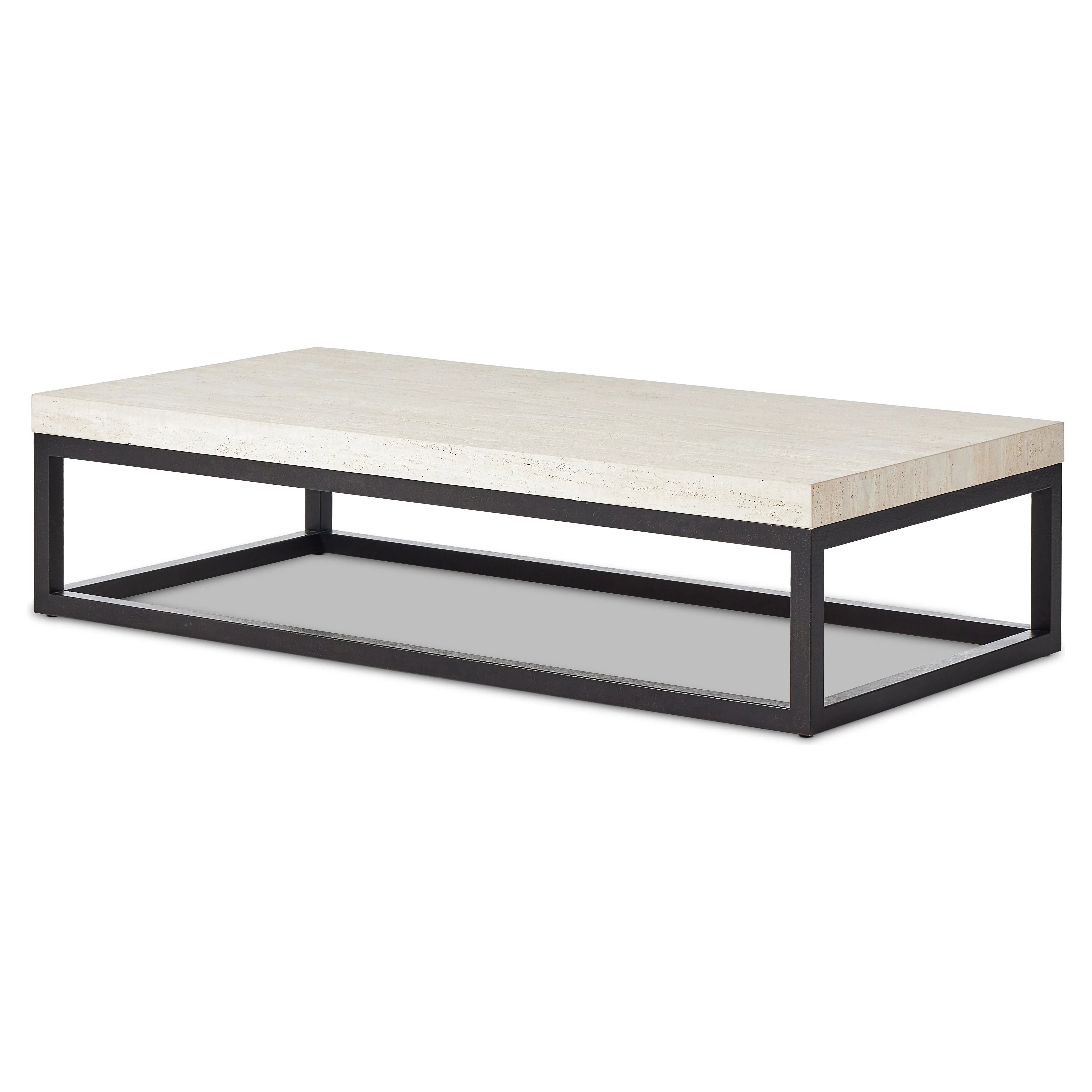 Featuring The Travertine Rectangular Coffee Table by Four Hands at Amethyst Home. Airy while substantial, for an intriguing balance of scale. Bronzed iron forms an open, angular frame for a rectangular tabletop of solid white travertine. By the makers at Van Thiel, known for their antique-inspired pieces and hand-applied finishes.Overall Dimensions: 33"W x. Amethyst Home provides interior design, new home construction design consulting, vintage area rugs, and lighting in the Alpharetta metro area.