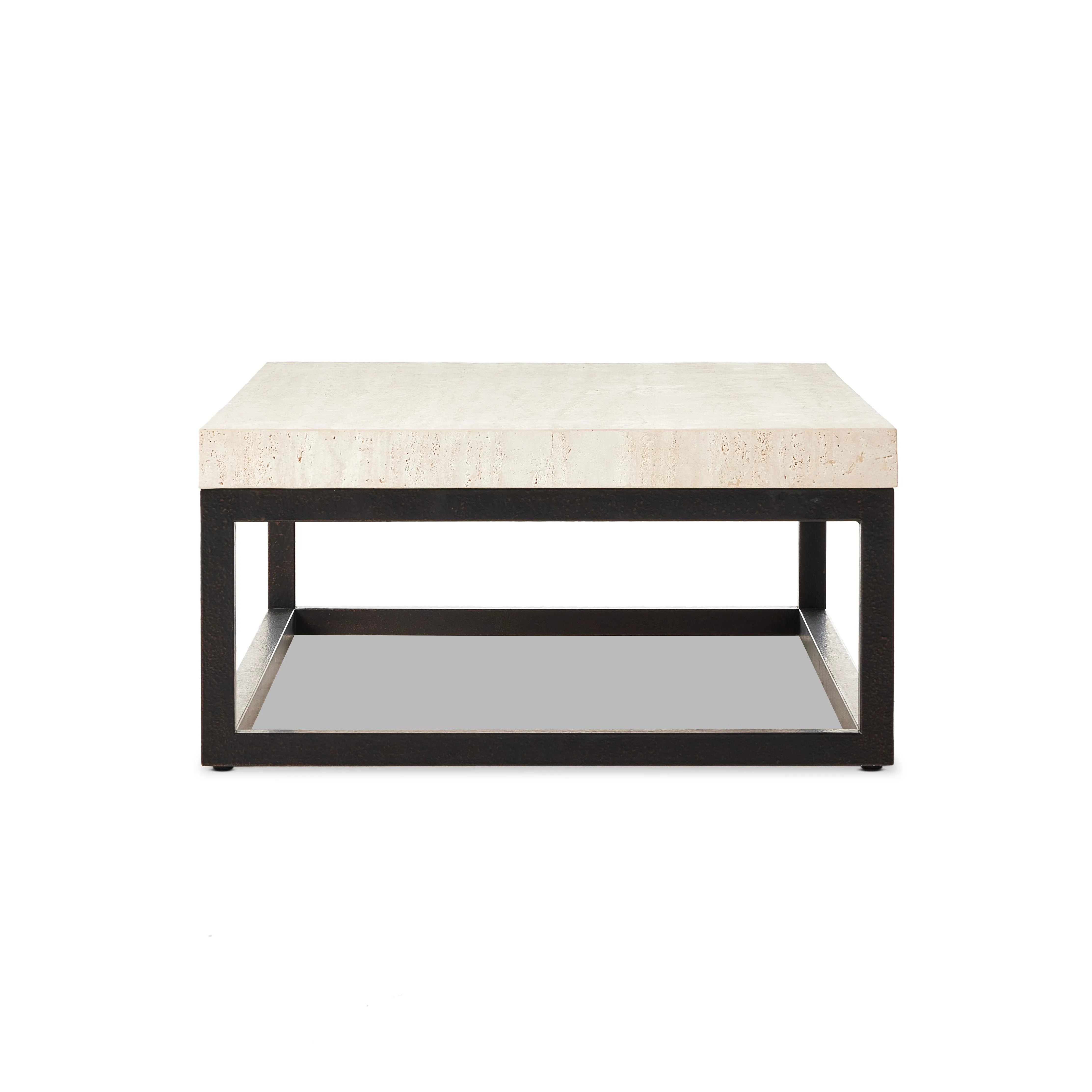 Featuring The Travertine Rectangular Coffee Table by Four Hands at Amethyst Home. Airy while substantial, for an intriguing balance of scale. Bronzed iron forms an open, angular frame for a rectangular tabletop of solid white travertine. By the makers at Van Thiel, known for their antique-inspired pieces and hand-applied finishes.Overall Dimensions: 33"W x. Amethyst Home provides interior design, new home construction design consulting, vintage area rugs, and lighting in the Des Moines metro area.