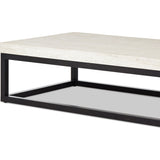 Featuring The Travertine Rectangular Coffee Table by Four Hands at Amethyst Home. Airy while substantial, for an intriguing balance of scale. Bronzed iron forms an open, angular frame for a rectangular tabletop of solid white travertine. By the makers at Van Thiel, known for their antique-inspired pieces and hand-applied finishes.Overall Dimensions: 33". Amethyst Home provides interior design, new home construction design consulting, vintage area rugs, and lighting in the Winter Garden metro area.