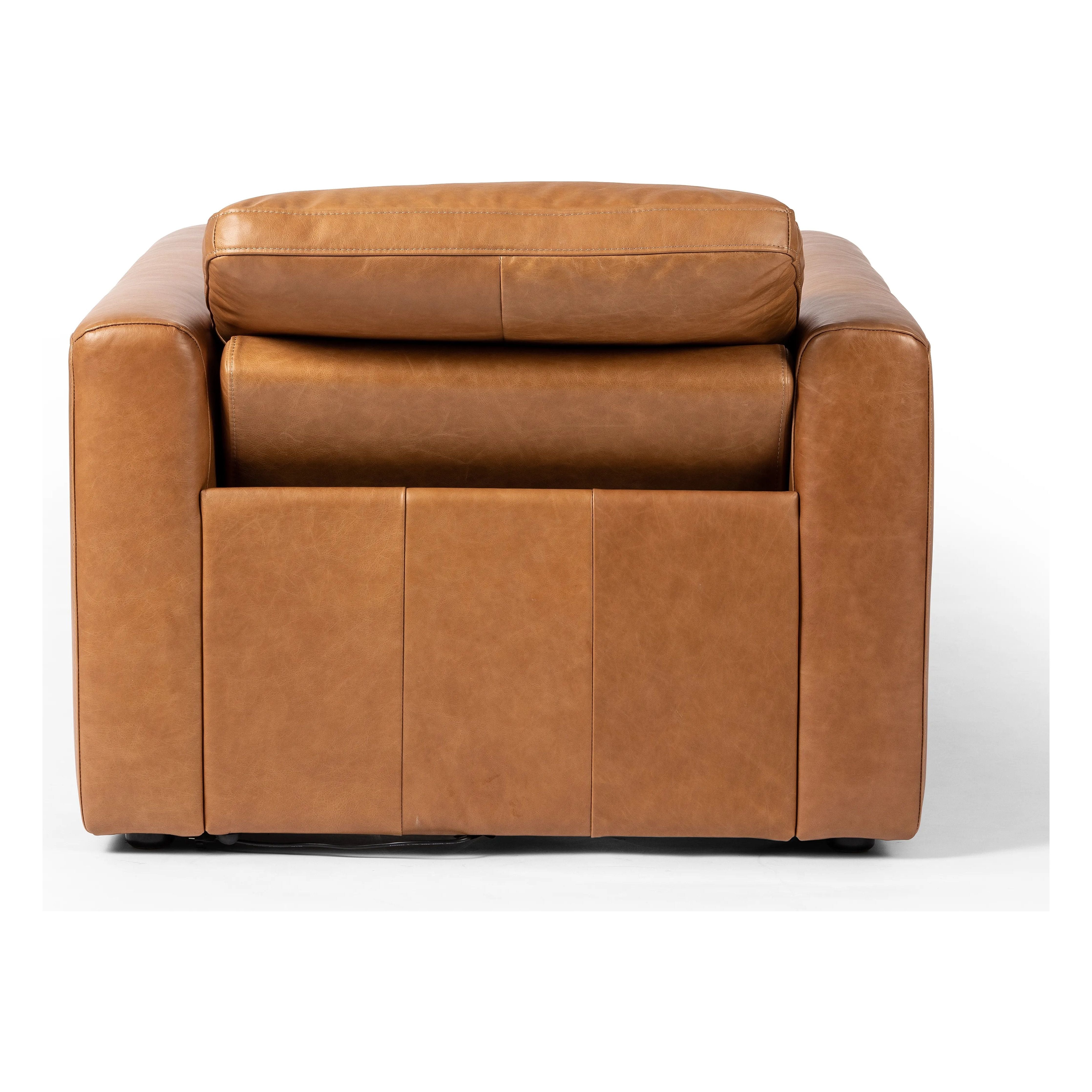 Featuring Tillery Sonoma Butterscotch Motion Chair by Four Hands at Amethyst Home. A modern take on the traditional recliner chair. Customize your comfort level with the push of hidden buttons with pieces in our Power Motion collection. Recliner features a slightly higher seat and backrest, low, sleek arms, and a motion footrest. Plush feather-blend cushion. Amethyst Home provides interior design, new home construction design consulting, vintage area rugs, and lighting in the Calabasas metro area.