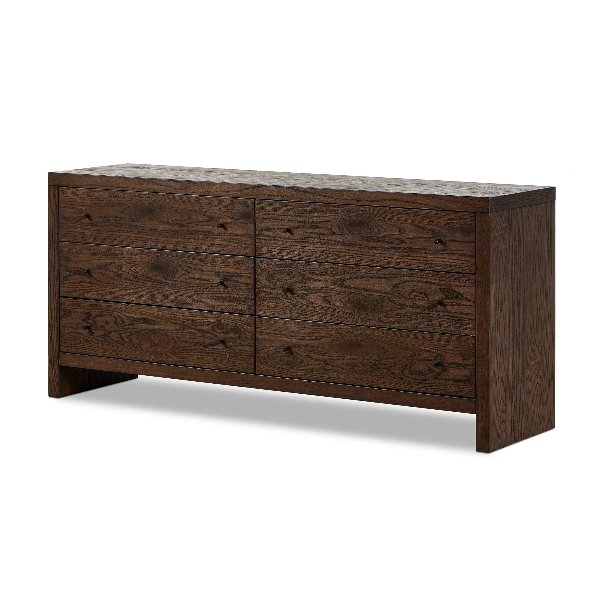Featuring Torrington Umber Oak 6 Drawer Dresser by Four Hands at Amethyst Home. Straight planks of solid umber oak and veneer encase this spacious dresser for an understated modern look. Deep wood grain adds natural character.
Overall Dimensions: 20.0" L x 75.0 " W x 34.0" H
Collection: HamiltonColors: Umber Oak ,Umber Oak VeneerMaterials: Resawn Oak ,Oak . Amethyst Home provides interior design, new home construction design consulting, vintage area rugs, and lighting in the Alpharetta metro area.