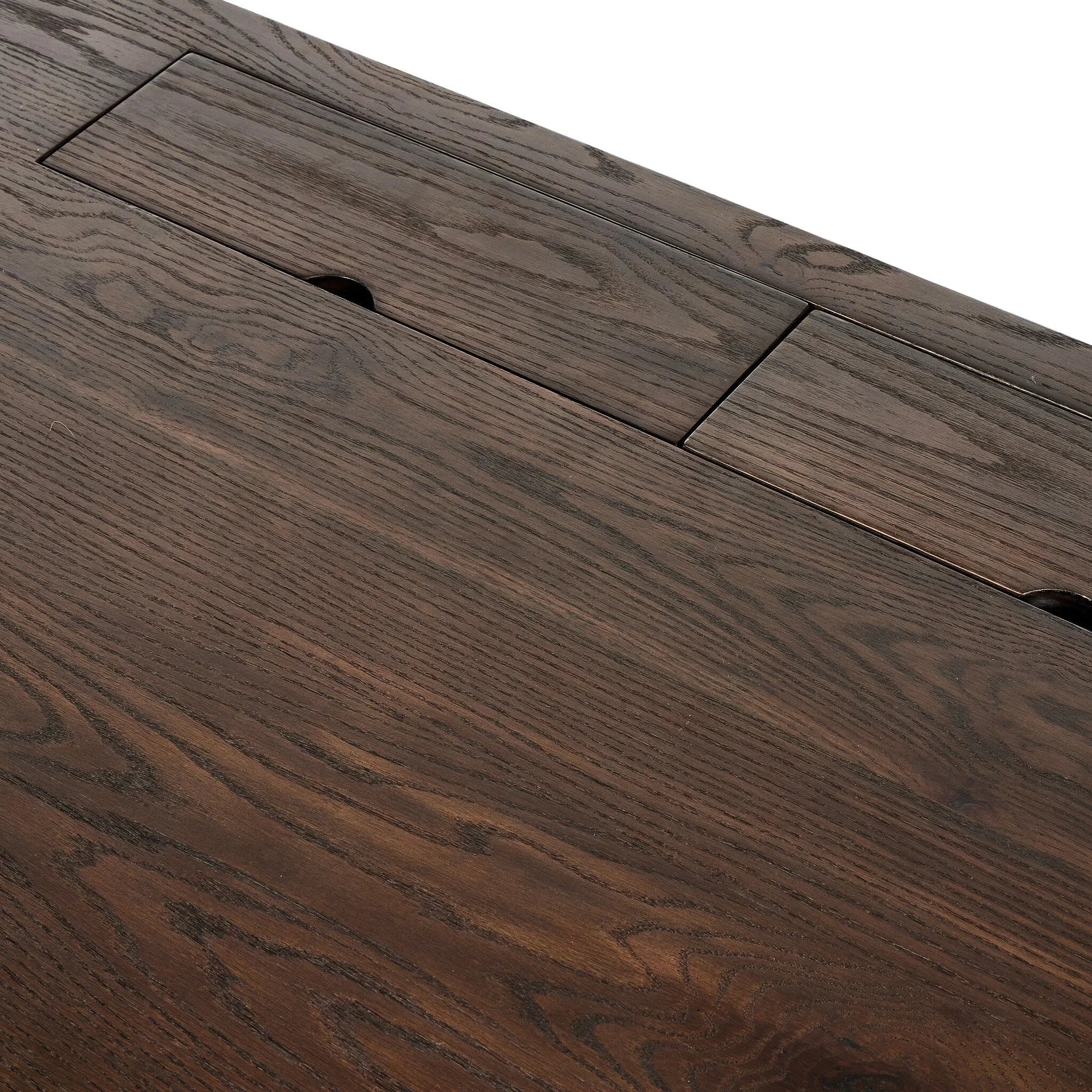 Featuring Torrington Wireless Charging Executive Desk by Four Hands at Amethyst Home. An executive-sized desk of rich brown oak offers generous surface and storage space, while a flip top keeps cords out of sight. Invisible wireless charging for Android and Apple products.
Overall Dimensions: 32.0" L x 78.0 " W x 31.0" H
Collection: HamiltonColors: Umber OakMa. Amethyst Home provides interior design, new home construction design consulting, vintage area rugs, and lighting in the Boston metro area.