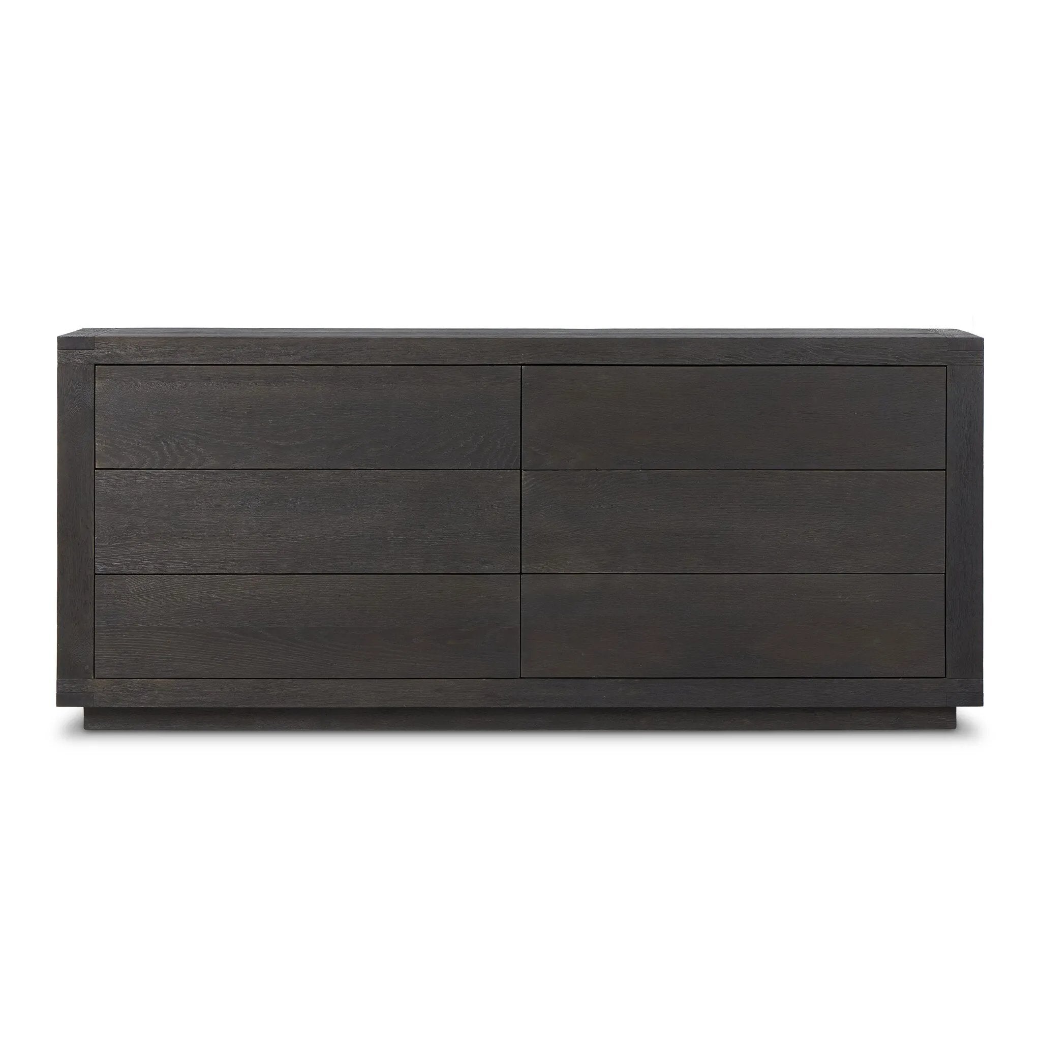 Featuring Warby Worn Black Oak 6 Drawer Dresser by Four Hands at Amethyst Home. Black-finished oak shapes a streamlined box-style dresser, with lap joint corners for a detail-driven touch.
Overall Dimensions: 18.0" L x 75.0 " W x 32.0" H
Collection: BennettColors: Worn Black Oak, Worn Black VeneerMaterials: Solid Oak, Thick Oak VeneerWeight: 308.2 lbs. Amethyst Home provides interior design, new home construction design consulting, vintage area rugs, and lighting in the Charlotte metro area.