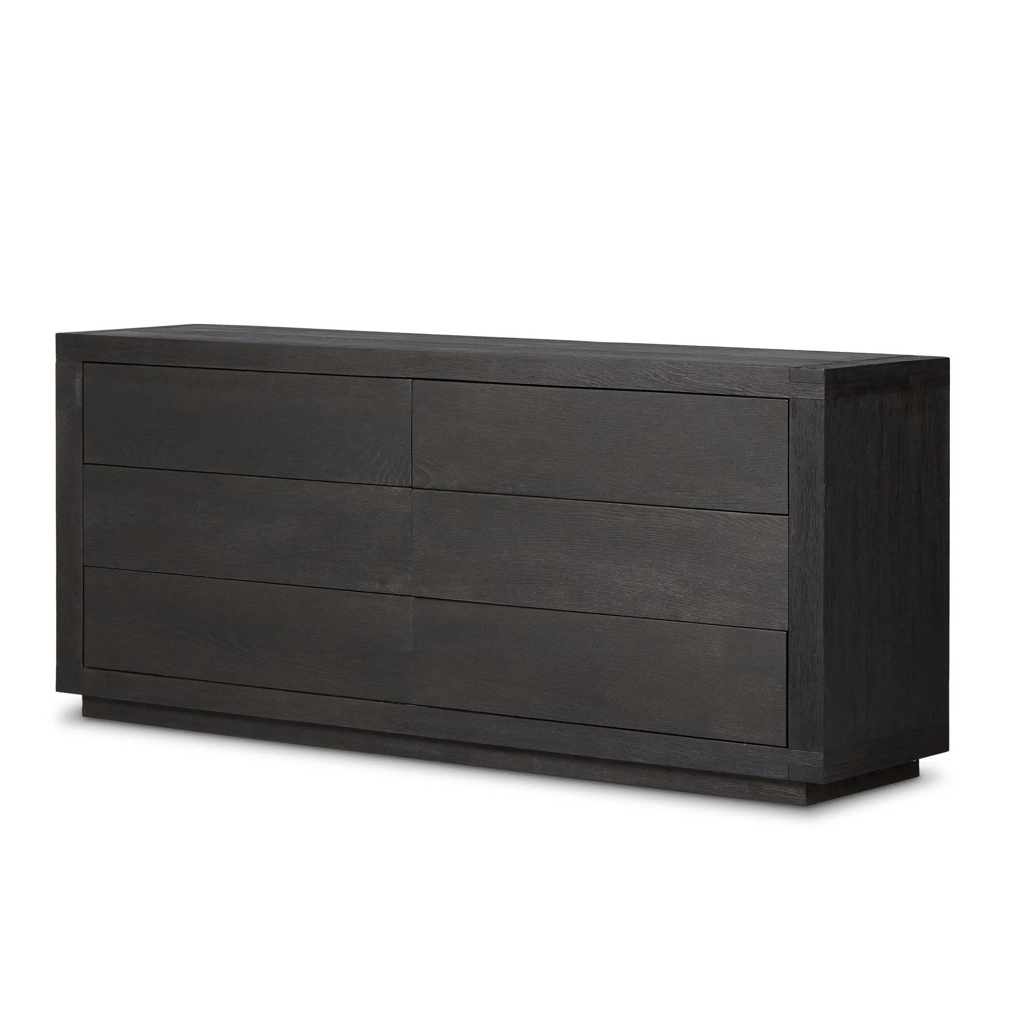 Featuring Warby Worn Black Oak 6 Drawer Dresser by Four Hands at Amethyst Home. Black-finished oak shapes a streamlined box-style dresser, with lap joint corners for a detail-driven touch.
Overall Dimensions: 18.0" L x 75.0 " W x 32.0" H
Collection: BennettColors: Worn Black Oak, Worn Black VeneerMaterials: Solid Oak, Thick Oak VeneerWeight: 308.2 lbs. Amethyst Home provides interior design, new home construction design consulting, vintage area rugs, and lighting in the Houston metro area.