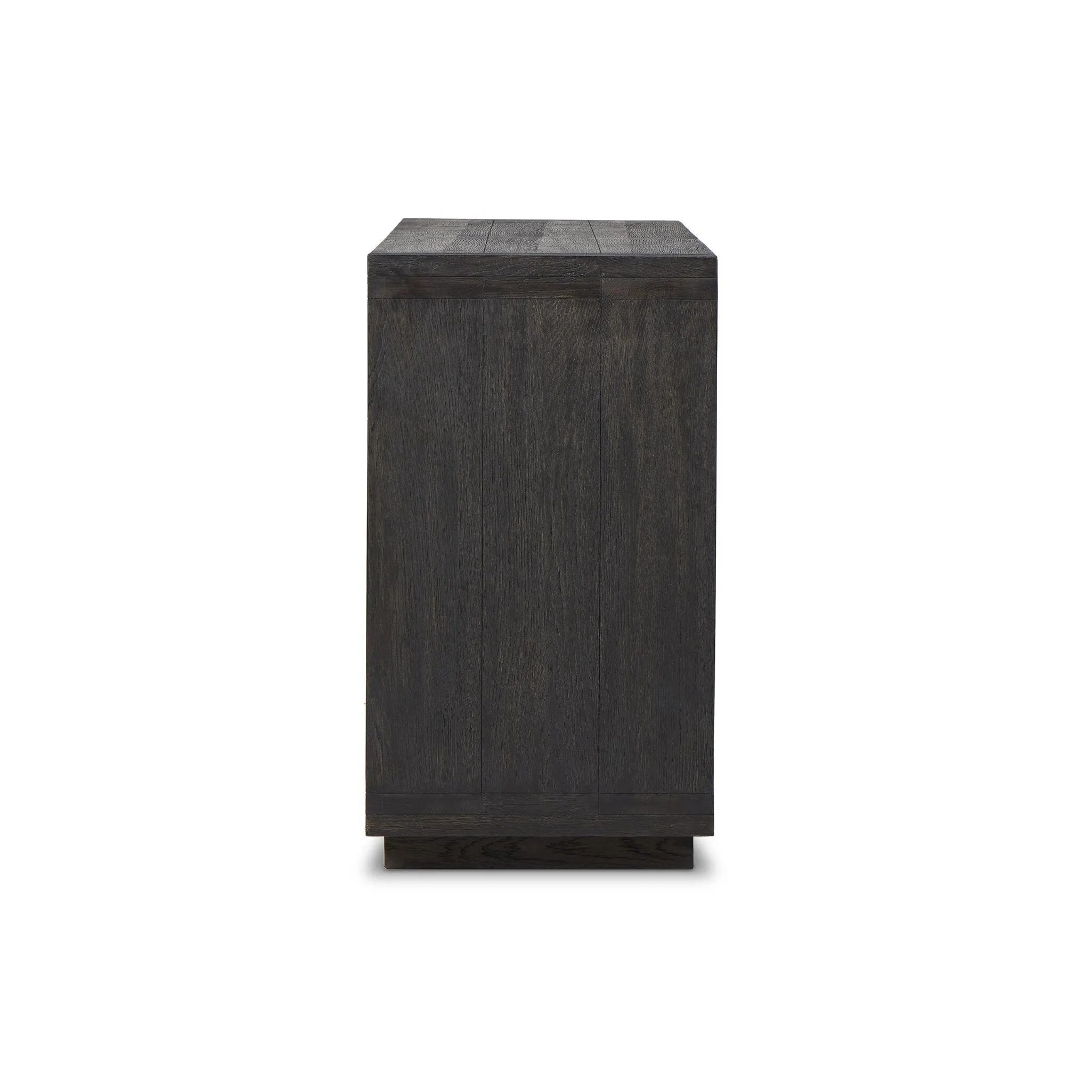 Featuring Warby Worn Black Oak 6 Drawer Dresser by Four Hands at Amethyst Home. Black-finished oak shapes a streamlined box-style dresser, with lap joint corners for a detail-driven touch.
Overall Dimensions: 18.0" L x 75.0 " W x 32.0" H
Collection: BennettColors: Worn Black Oak, Worn Black VeneerMaterials: Solid Oak, Thick Oak VeneerWeight: 308.2 lbs. Amethyst Home provides interior design, new home construction design consulting, vintage area rugs, and lighting in the Portland metro area.