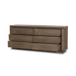 Featuring Warby Worn Oak 6 Drawer Dresser by Four Hands at Amethyst Home. Worn oak shapes a streamlined box-style dresser, with lap joint corners for a detail-driven touch.
Overall Dimensions: 18.0" L x 75.0 " W x 32.0" H
Collection: BennettColors: Worn Oak, Worn Oak VeneerMaterials: Solid Oak, Oak VeneerWeight: 308.2 lbs. Amethyst Home provides interior design, new home construction design consulting, vintage area rugs, and lighting in the Dallas metro area.