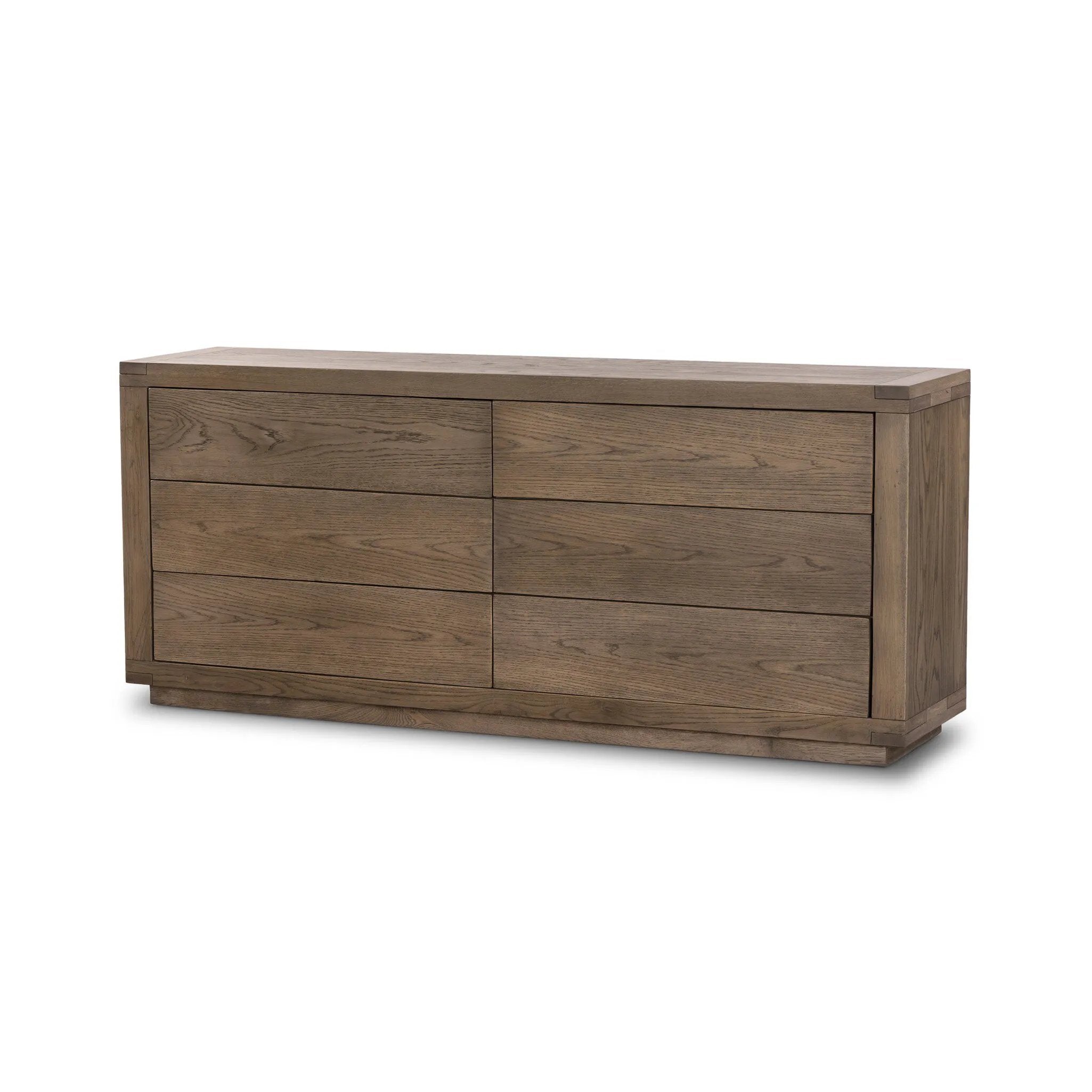 Featuring Warby Worn Oak 6 Drawer Dresser by Four Hands at Amethyst Home. Worn oak shapes a streamlined box-style dresser, with lap joint corners for a detail-driven touch.
Overall Dimensions: 18.0" L x 75.0 " W x 32.0" H
Collection: BennettColors: Worn Oak, Worn Oak VeneerMaterials: Solid Oak, Oak VeneerWeight: 308.2 lbs. Amethyst Home provides interior design, new home construction design consulting, vintage area rugs, and lighting in the Houston metro area.