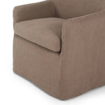 Featuring Westcott Brussels Mushroom Slipcover Dining Chair by Four Hands at Amethyst Home. A classic slipcovered dining chair in an earthy mushroom hue pairs elegance and comfort. With rounded arms and a back height of 35", the chair is taller than the standard size and exudes quiet luxury.Collection: KensingtonColors: Brussels MushroomMaterials: 100% Flax/Li. Amethyst Home provides interior design, new home construction design consulting, vintage area rugs, and lighting in the Austin metro area.