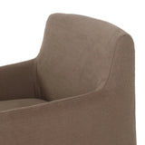 Featuring Westcott Brussels Mushroom Slipcover Dining Chair by Four Hands at Amethyst Home. A classic slipcovered dining chair in an earthy mushroom hue pairs elegance and comfort. With rounded arms and a back height of 35", the chair is taller than the standard size and exudes quiet luxury.Collection: KensingtonColors: Brussels MushroomMaterials: 100% Flax/. Amethyst Home provides interior design, new home construction design consulting, vintage area rugs, and lighting in the Monterey metro area.