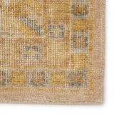 Featuring Gallant Enfield Hand-Knotted Rug by Jaipur Living at Amethyst Home. The updated traditional Gallant collection is an assortment of beautifully colored hand-knotted designs. The Enfield area rug showcases a vintage-inspired bordered medallion design in on-trend golden tones, stunningly distressed for texture and antique vibes. Hand knotted of high-qua.  Amethyst Home provides interior design, new home construction design consulting, vintage area rugs, and lighting in the Tampa metro area.