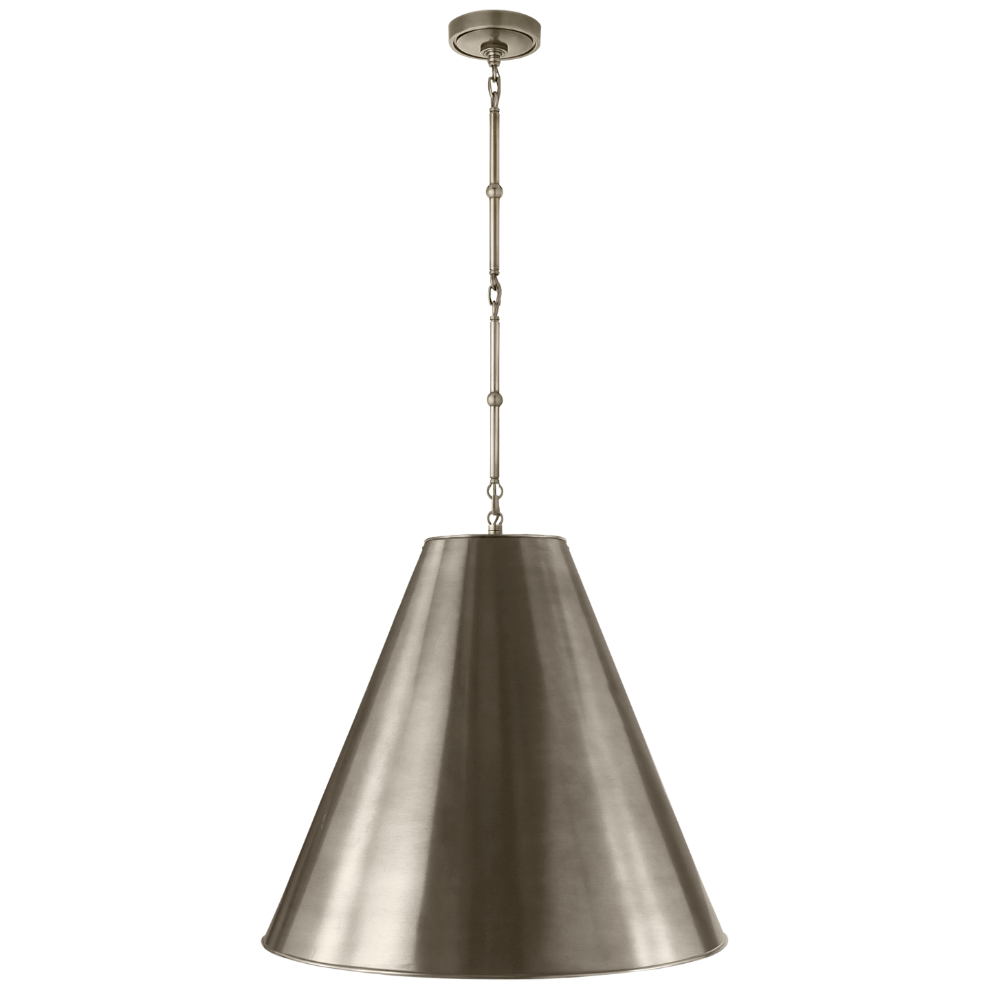 Featuring Goodman Large Hanging Lamp by Visual Comfort at Amethyst Home. The Goodman Large Hanging Lamp by Visual Comfort gives us all the industrial and farmhouse vibes. Available in four different finishes, this looks gorgeous hanging over a kitchen island, sink, or other large area.
Overall Dimensions: 24.5" L x 24.5" W x 48.5" HWeight: 20 lbs.  Amethyst Home provides interior design, new home construction design consulting, vintage area rugs, and lighting in the Dallas metro area.