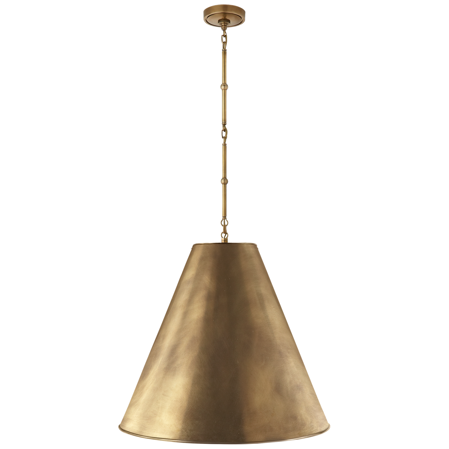 Featuring Goodman Large Hanging Lamp by Visual Comfort at Amethyst Home. The Goodman Large Hanging Lamp by Visual Comfort gives us all the industrial and farmhouse vibes. Available in four different finishes, this looks gorgeous hanging over a kitchen island, sink, or other large area.
Overall Dimensions: 24.5" L x 24.5" W x 48.5" HWeight: 20 lbs.  Amethyst Home provides interior design, new home construction design consulting, vintage area rugs, and lighting in the Houston metro area.