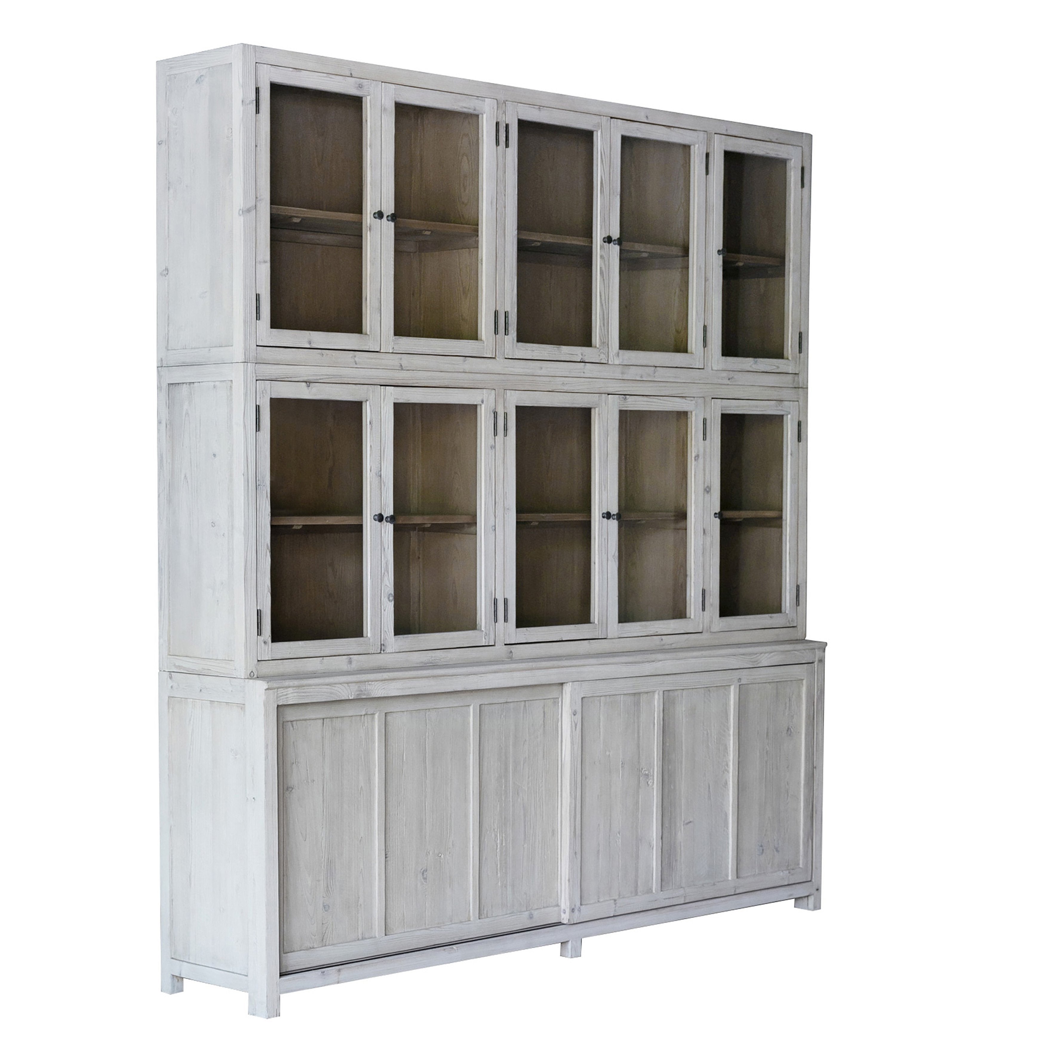 Featuring Haley Cabinet by Dovetail at Amethyst Home. The Haley Cabinet has ample storage, with glass door panels opening to shelves and a bottom sliding door that opens to more shelves. Made from reclaimed pine with a white wash grey sealed finish, this brings an antique feel to any room.
Reclaimed Pine 
White Wash Grey Sealed Finish
Flat Glass Door P.  Amethyst Home provides interior design, new home construction design consulting, vintage area rugs, and lighting in the Des Moines metro area.