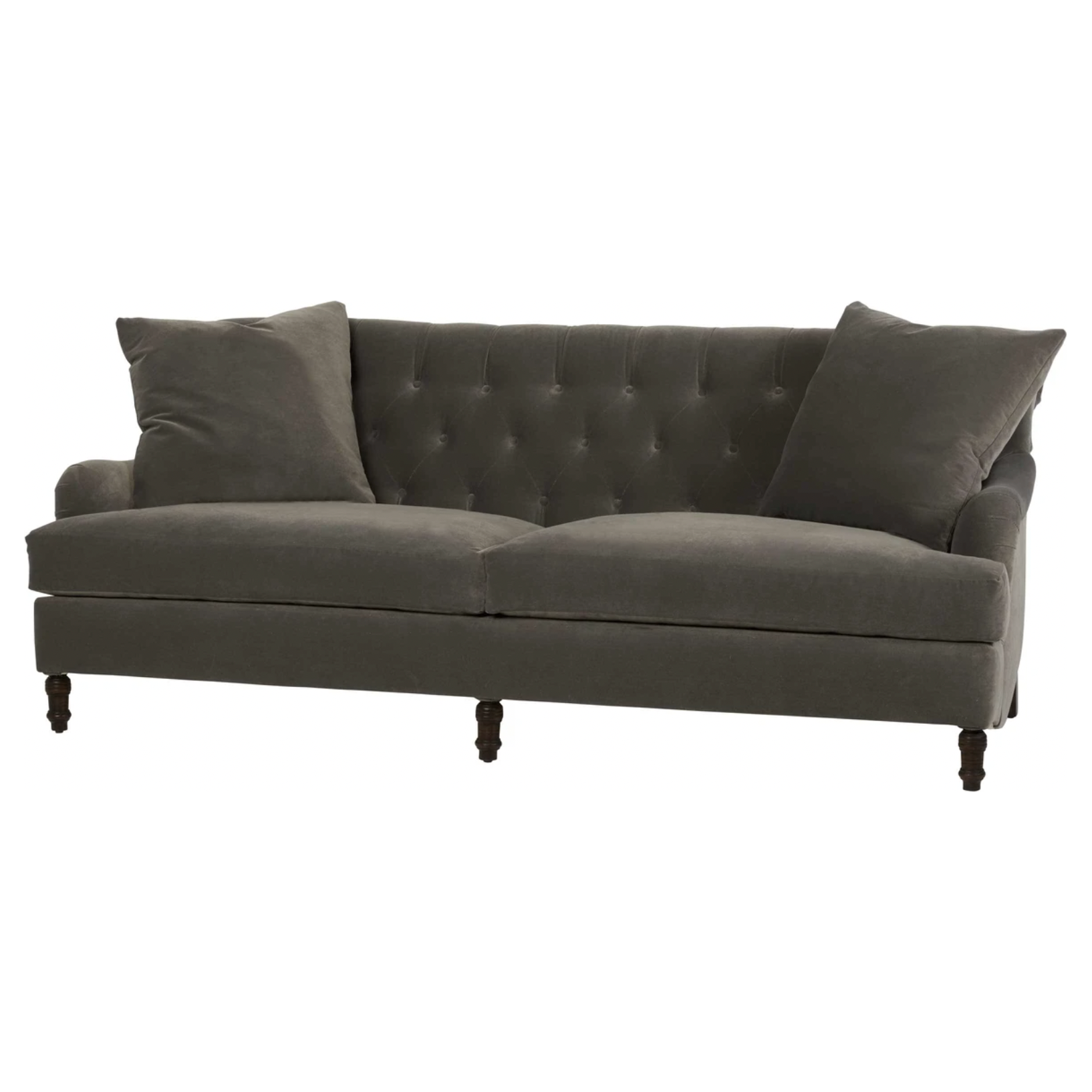 Featuring Henderson Upholstered 96" Sofa by Cisco Brothers at Amethyst Home. This romantic Henderson Upholstered Sofa Family by Cisco Brothers anchors your space with classic style elegantly appointed in this collection. The Henderson is a true style sophisticate with a button-tufted back and graceful curves. The Dimitri legs complete the look with beau. Amethyst Home provides interior design, new home construction design consulting, vintage area rugs, and lighting in the Laguna Beach metro area.