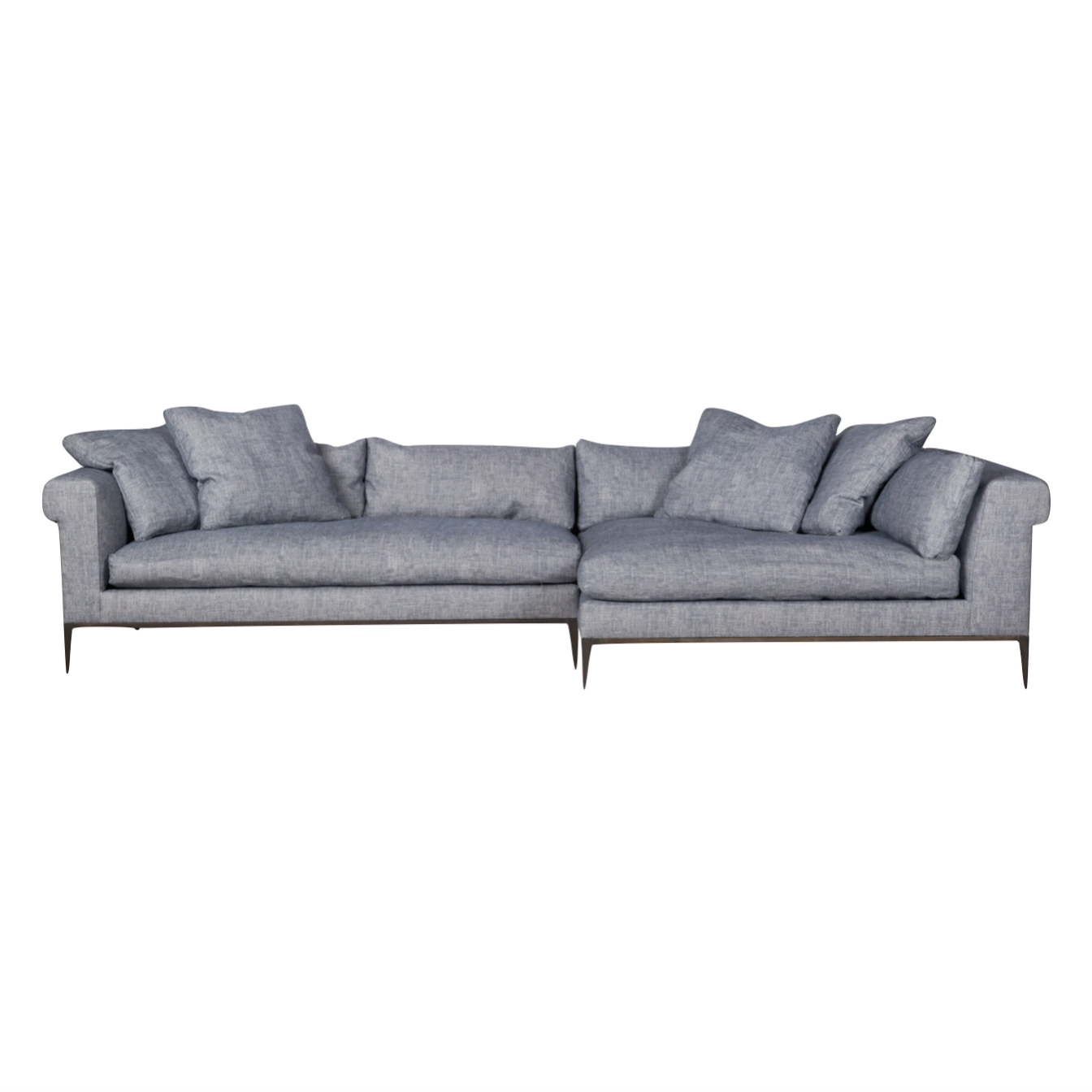 Featuring Henrietta Upholstered 2pc Sectional by Cisco Brothers at Amethyst Home. The Henrietta Upholstered 2 pc Sofa by Cisco Brothers is the perfect centerpiece to your living room style. This modern sectional has a distinctive style, with elegant roll arms and metal black-rust legs. Update your space with this mid-century influenced piece. Photographe. Amethyst Home provides interior design, new home construction design consulting, vintage area rugs, and lighting in the Kansas City metro area.