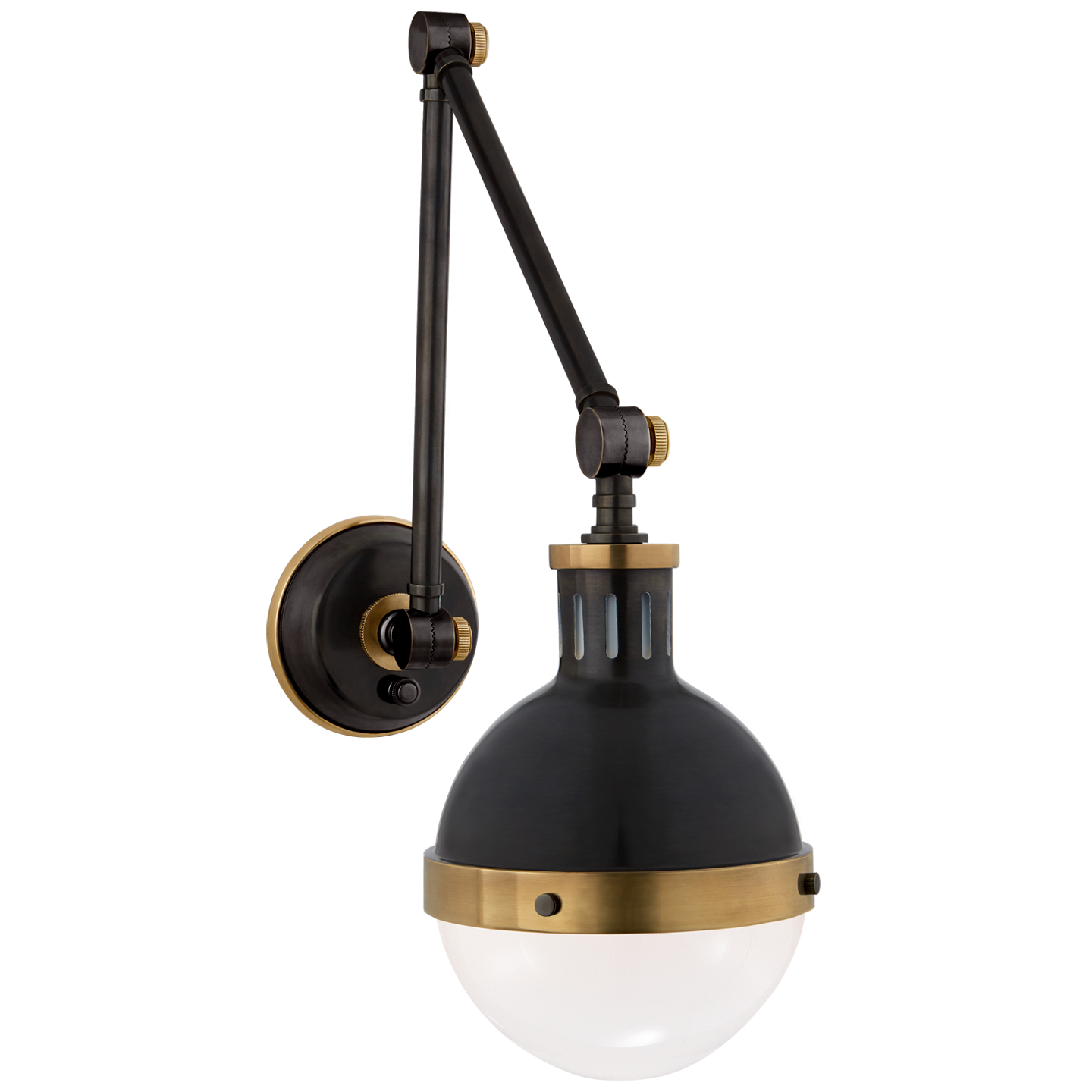 Featuring Hicks Library Light by Visual Comfort at Amethyst Home. We love how the Hicks Library Light by Visual Comfort has two points of movement with a dimmer on the backplate. A classy, gorgeous lighting to add to your study, hallway, or other area needing extra light,
Overall Dimensions: 7.5" L x 7.5" W x 17.75" HWeight: 9 lbs.  Amethyst Home provides interior design, new home construction design consulting, vintage area rugs, and lighting in the Kansas City metro area.