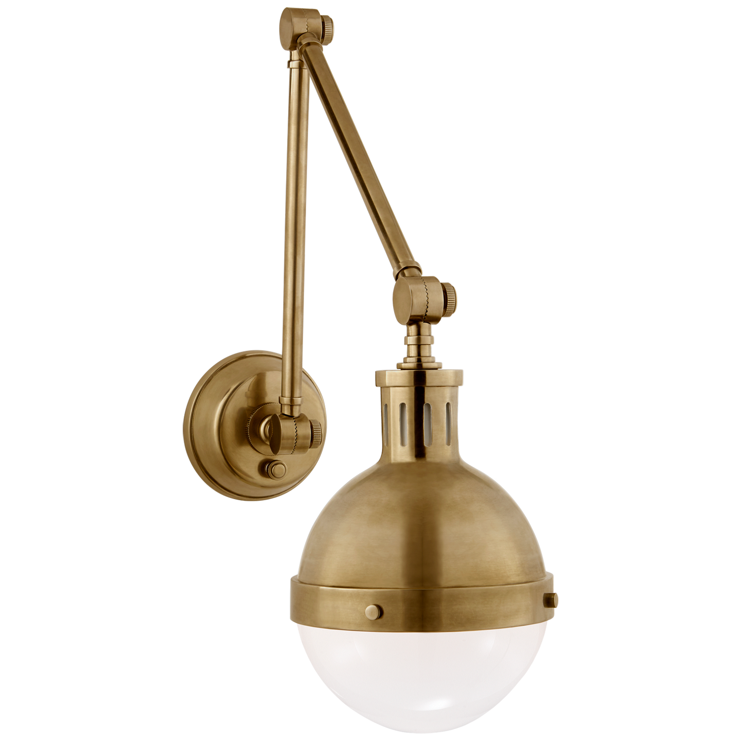 Featuring Hicks Library Light by Visual Comfort at Amethyst Home. We love how the Hicks Library Light by Visual Comfort has two points of movement with a dimmer on the backplate. A classy, gorgeous lighting to add to your study, hallway, or other area needing extra light,
Overall Dimensions: 7.5" L x 7.5" W x 17.75" HWeight: 9 lbs.  Amethyst Home provides interior design, new home construction design consulting, vintage area rugs, and lighting in the Newport Beach metro area.