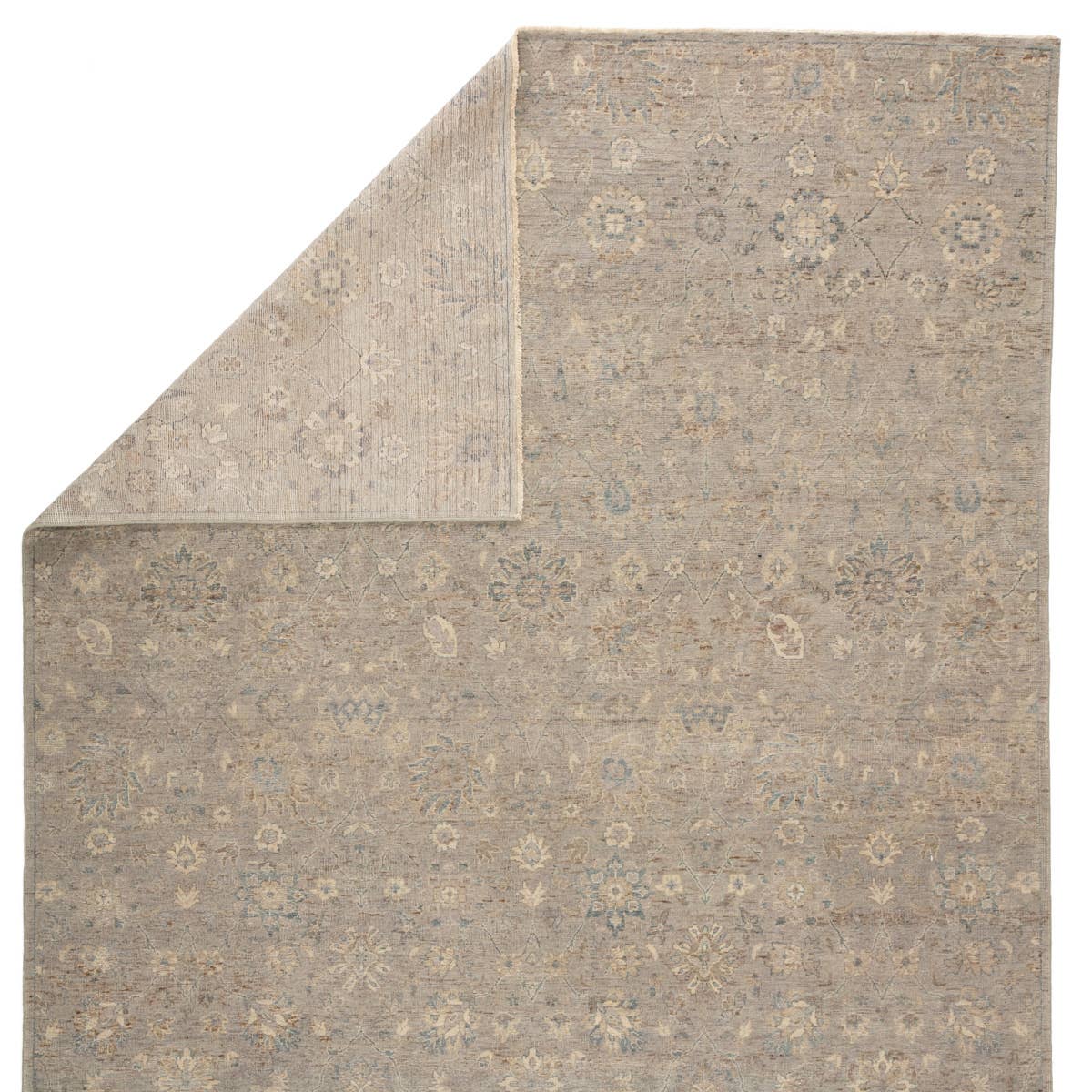Featuring Tierzah Pembe Hand-Knotted Rug by Jaipur Living at Amethyst Home. The vintage-inspired Tierzah Pembe Area Rug features an antiqued wash and intricate traditional designs. The Pembe wool rug boasts a Persian knot construction and tonal gray, beige, and brown palette that grounds any space. This artisan-made rug features fringe trimmed details fo.  Amethyst Home provides interior design, new home construction design consulting, vintage area rugs, and lighting in the Los Angeles metro area.