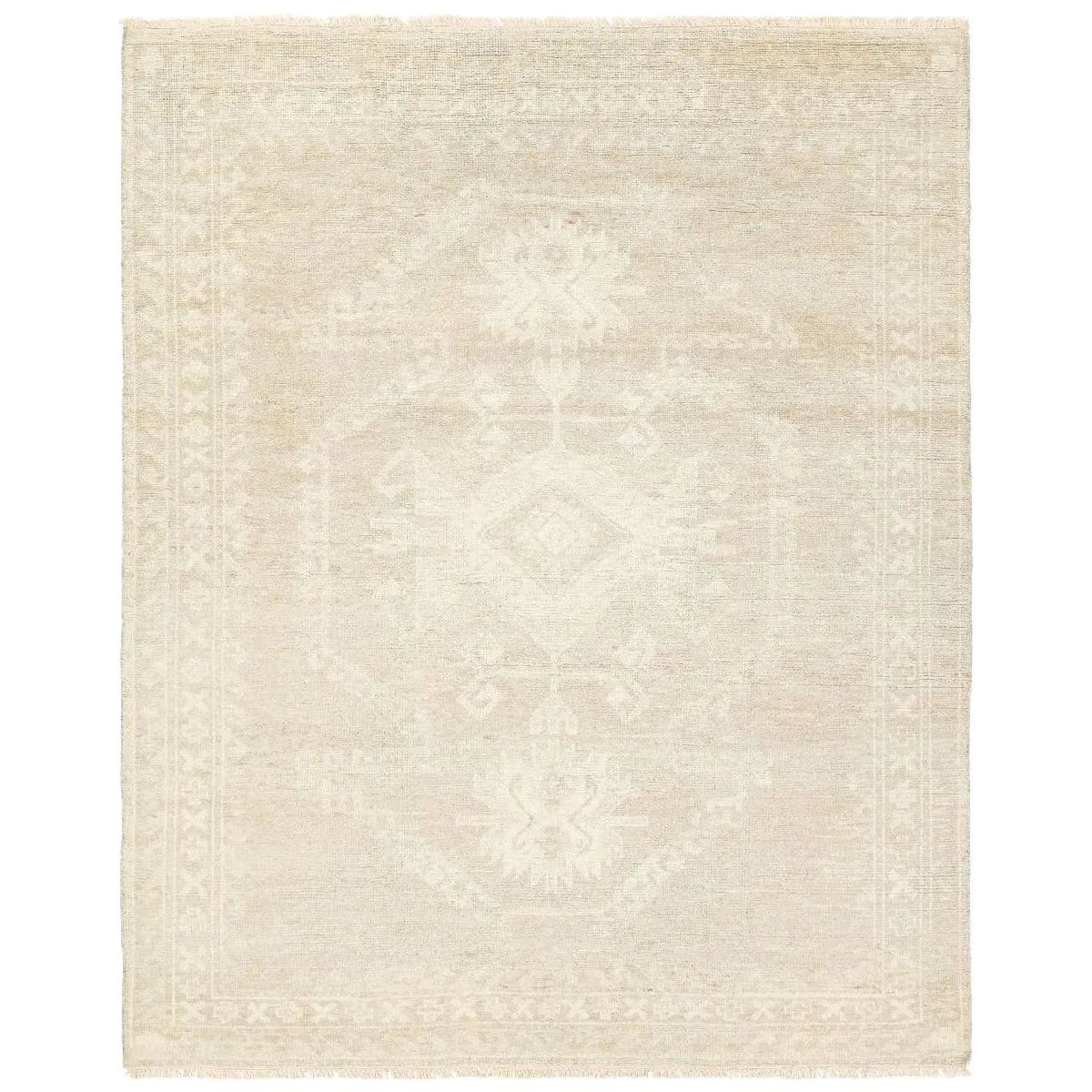 Featuring Ashend Vavite Hand-Knotted Rug by Jaipur Living at Amethyst Home. Hand carded wool, soft Tencel, and a neutral color palette define the handknotted Ashend Vavite. The Vavite rug showcases a Moroccan-inspired center medallion in a neutral cream and tan colorway. Geometric detailing establishes a thin border and provides a nod to the tribal styles . Amethyst Home provides interior design, new home construction design consulting, vintage area rugs, and lighting in the Des Moines metro area.