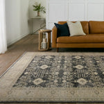 Featuring Boheme Pia Rug by Jaipur Living at Amethyst Home. The Boheme Pia Rug brings vintage inspiration to life with ornate, worldly designs and a timeless distress effect. The Pia area rug boasts a Persian-inspired center medallion, short fringe and detail-rich border in a navy, cream, gray, and pastel green colorway. This zero-pile rug is printed on cotton, polyester, and soft chenille for . Amethyst Home provides interior design services, furniture, rugs, and lighting in the Miami metro area.