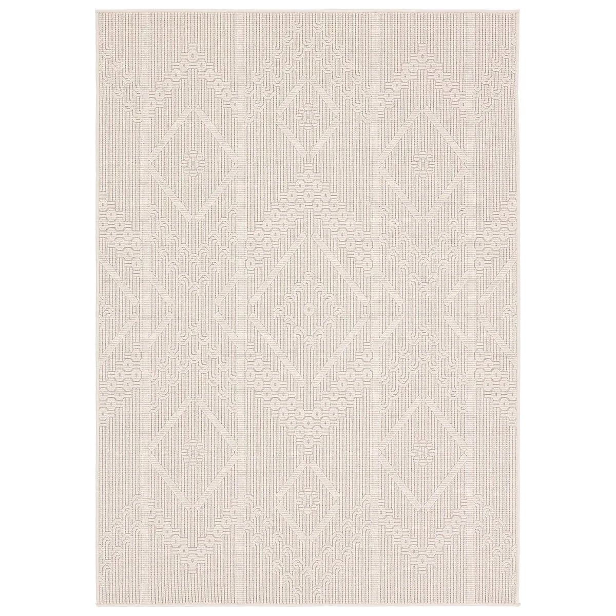 Featuring Continuum Cardinal Rug by Jaipur Living at Amethyst Home. The Continuum collection brings the classic sisal look to outdoor spaces and high-traffic indoor areas. The soft Axiom design features an abstract, geometric pattern with cream high-low pile for added dimension. The polypropylene fibers are stain and water resistant for an easy-care accent. Amethyst Home provides interior design, new home construction design consulting, vintage area rugs, and lighting in the Des Moines metro area.