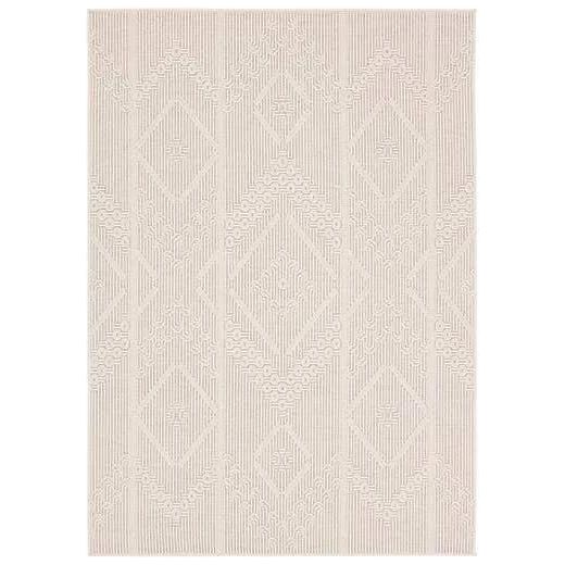 Featuring Continuum Cardinal Rug by Jaipur Living at Amethyst Home. The Continuum collection brings the classic sisal look to outdoor spaces and high-traffic indoor areas. The soft Axiom design features an abstract, geometric pattern with cream high-low pile for added dimension. The polypropylene fibers are stain and water resistant for an easy-care accent pi. Amethyst Home provides interior design, new home construction design consulting, vintage area rugs, and lighting in the Houston metro area.