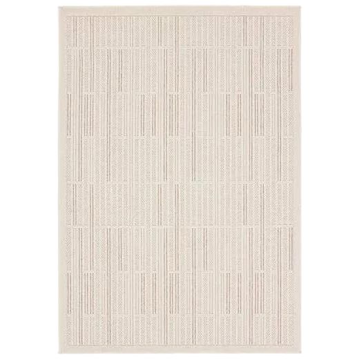 Featuring Continuum Quantum Rug by Jaipur Living at Amethyst Home. The Continuum collection brings the classic sisal look to outdoor spaces and high-traffic indoor areas. The soft Axiom design features an abstract, geometric pattern with cream high-low pile for added dimension. The polypropylene fibers are stain and water resistant for an easy-care accent pie. Amethyst Home provides interior design, new home construction design consulting, vintage area rugs, and lighting in the Seattle metro area.