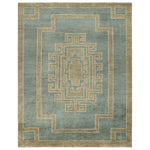 Featuring Cyprus Kyrenia Blue Hand-Knotted Rug by Jaipur Living at Amethyst Home. The hand-knotted Cyprus collection showcases a modern representation of vintage Kars designs with clean-lined geometric details and fresh colorways. The blue, sage, and cream Kyrenia design delights with an antique medallion pattern and a similarly styled border. Low pile and naturally stain resist. Amethyst Home provides interior design, new construction, custom furniture, and area rugs in the Des Moines metro area.