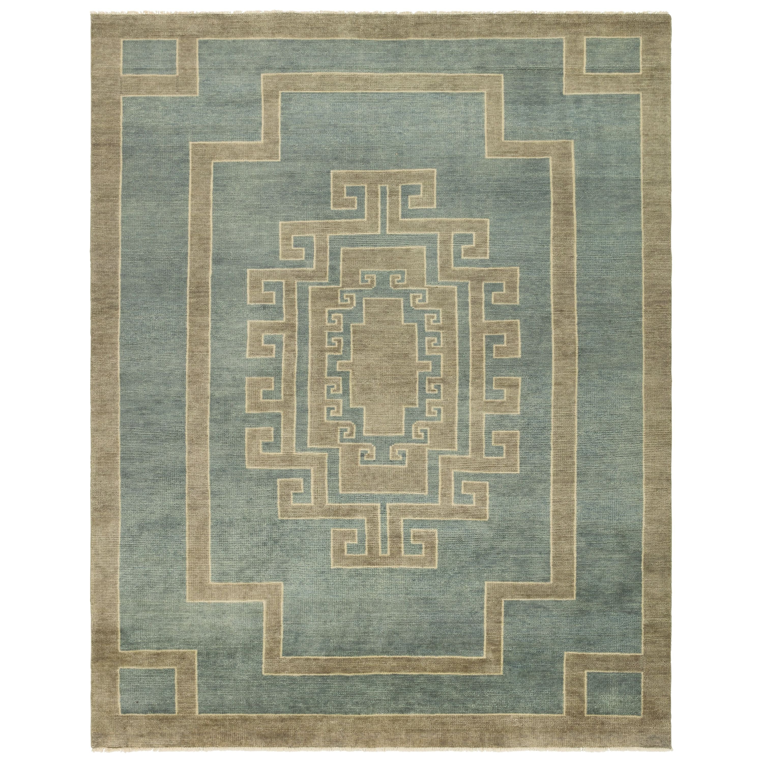 Featuring Cyprus Kyrenia Blue Hand-Knotted Rug by Jaipur Living at Amethyst Home. The hand-knotted Cyprus collection showcases a modern representation of vintage Kars designs with clean-lined geometric details and fresh colorways. The blue, sage, and cream Kyrenia design delights with an antique medallion pattern and a similarly styled border. Low pile and naturally stain resist. Amethyst Home provides interior design, new construction, custom furniture, and area rugs in the Des Moines metro area.