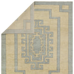 Featuring Cyprus Nicosia Asparagus Hand-Knotted Rug by Jaipur Living at Amethyst Home. The hand-knotted Cyprus collection showcases a modern representation of vintage Kars designs with clean-lined geometric details and fresh colorways. The blue, cream, gray, and caramel colored Nicosia design delights with a minimalistic medallion pattern and multiple borders. Low pile and natur. Amethyst Home provides interior design, new construction, custom furniture, and area rugs in the Des Moines metro area.