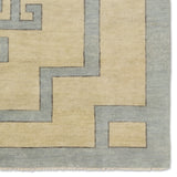 Featuring Cyprus Nicosia Asparagus Hand-Knotted Rug by Jaipur Living at Amethyst Home. The hand-knotted Cyprus collection showcases a modern representation of vintage Kars designs with clean-lined geometric details and fresh colorways. The blue, cream, gray, and caramel colored Nicosia design delights with a minimalistic medallion pattern and multiple borders. Low pile and natu. Amethyst Home provides interior design, new construction, custom furniture, and area rugs in the Kansas City metro area.