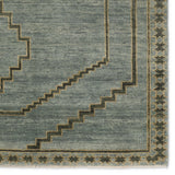 Featuring Cyprus Paphos Hand-Knotted Rug by Jaipur Living at Amethyst Home. The hand-knotted Cyprus collection showcases a modern representation of vintage Kars designs with clean-lined geometric details and fresh colorways. The blue, gray and sage green Paphos design delights with a minimalistic medallion pattern and a similarly styled border. Low pile and naturally stain resist. Amethyst Home provides interior design, new construction, custom furniture, and area rugs in the Charlotte metro area.