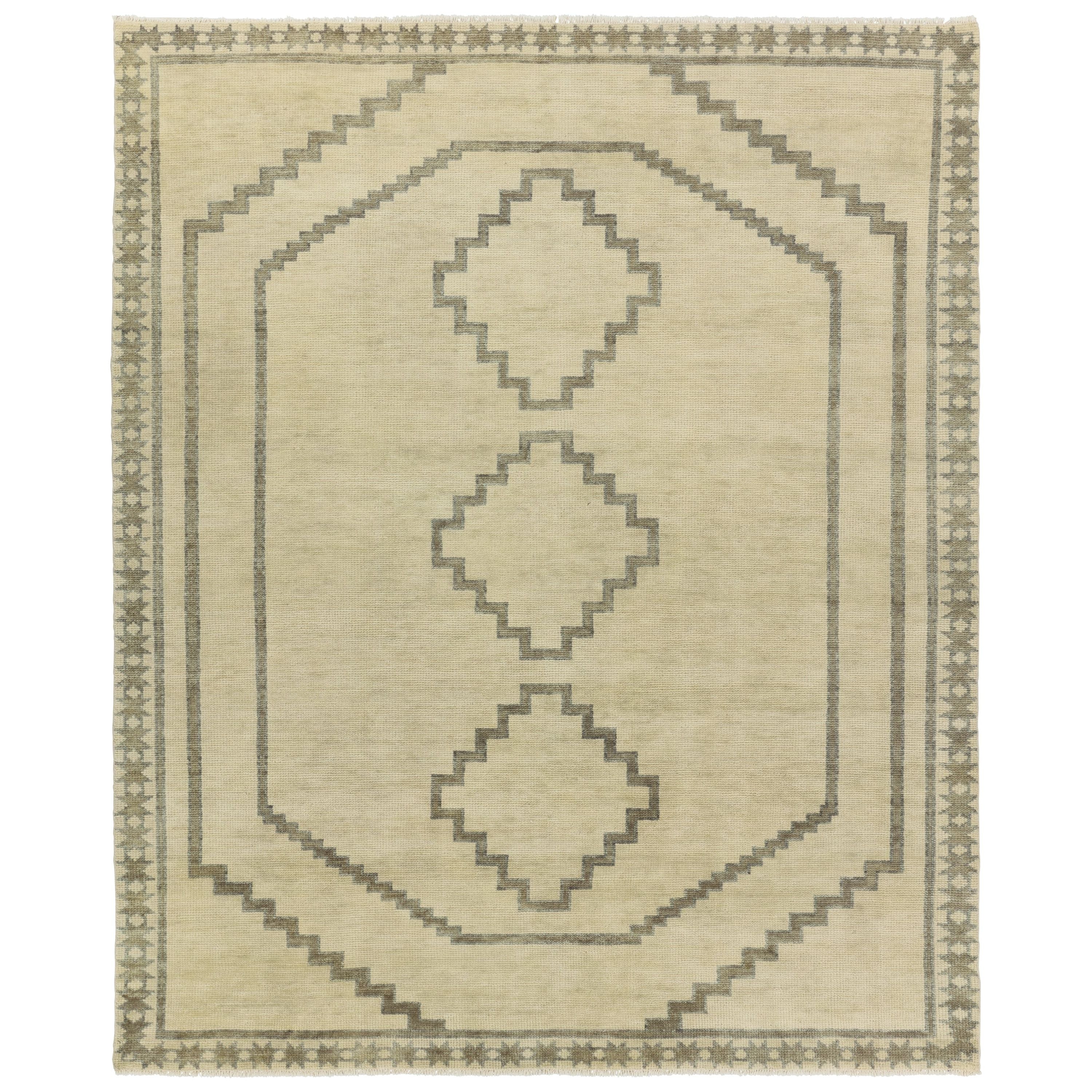 Featuring Cyprus Green Paphos Hand-Knotted Rug by Jaipur Living at Amethyst Home. The hand-knotted Cyprus collection showcases a modern representation of vintage Kars designs with clean-lined geometric details and fresh colorways. The dark and light green Paphos design delights with a minimalistic medallion pattern and a similarly styled border. Low pile and naturally stain resis. Amethyst Home provides interior design, new construction, custom furniture, and area rugs in the Nashville metro area.