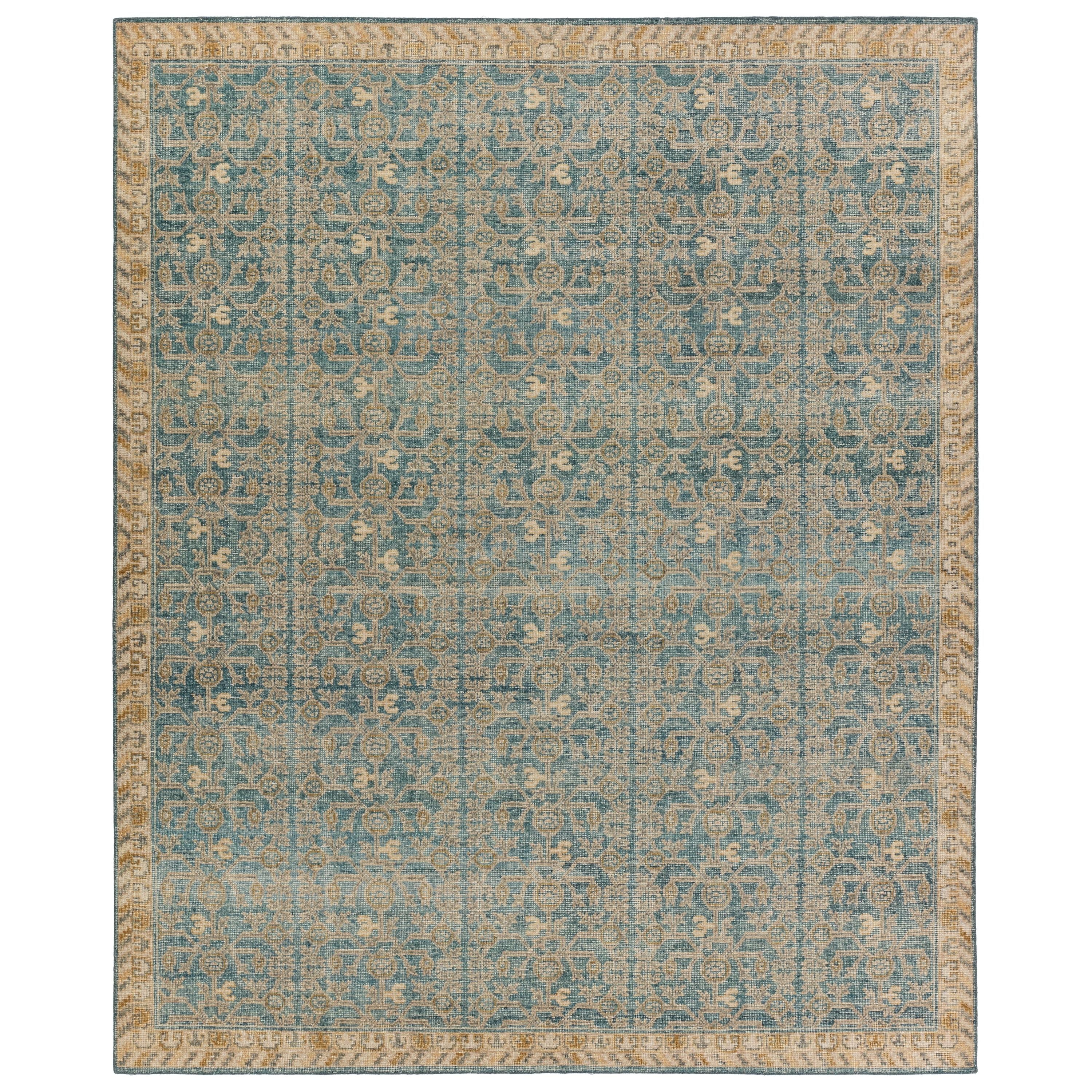 Featuring Eden Dark Turquoise Merriman Hand-Knotted Rug by Jaipur Living at Amethyst Home. The Eden collection pairs fresh, vibrant colors with provincial Persian motifs for the perfect blend of new and time-honored. This hand-knotted wool rug features a hand-sheared quality that lends the design a perfectly vintage and a lovingly worn look. The earthy tones of the Merriman rug. Amethyst Home provides interior design, new construction, custom furniture, and area rugs in the Los Angeles metro area.