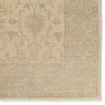 Featuring Eloquent Verity Natural Hand-Knotted Rug by Jaipur Living at Amethyst Home. The Eloquent collection emanates traditional elegance, lending a soft and serene look to transitional homes. The Verity area rug features a faded Oushak design in muted cream, light sage, and gray tones. This hand-knotted wool and viscose rug grounds living spaces with a classic, earthy look. Cr. Amethyst Home provides interior design, new construction, custom furniture, and area rugs in the Calabasas metro area.