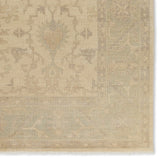 Featuring Eloquent Verity Natural Hand-Knotted Rug by Jaipur Living at Amethyst Home. The Eloquent collection emanates traditional elegance, lending a soft and serene look to transitional homes. The Verity area rug features a faded Oushak design in muted cream, light sage, and gray tones. This hand-knotted wool and viscose rug grounds living spaces with a classic, earthy look. Cr. Amethyst Home provides interior design, new construction, custom furniture, and area rugs in the Calabasas metro area.