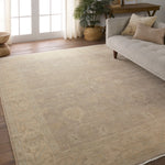 Featuring Eloquent Cream Verity Hand-Knotted Rug by Jaipur Living at Amethyst Home. The Eloquent collection emanates traditional elegance, lending a soft and serene look to transitional homes. The Verity area rug features a faded Oushak design in blue, gray, and green tones. This hand-knotted wool and viscose rug grounds living spaces with a classic, earthy look. Crafted of d. Amethyst Home provides interior design, new construction, custom furniture, and area rugs in the Newport Beach metro area.