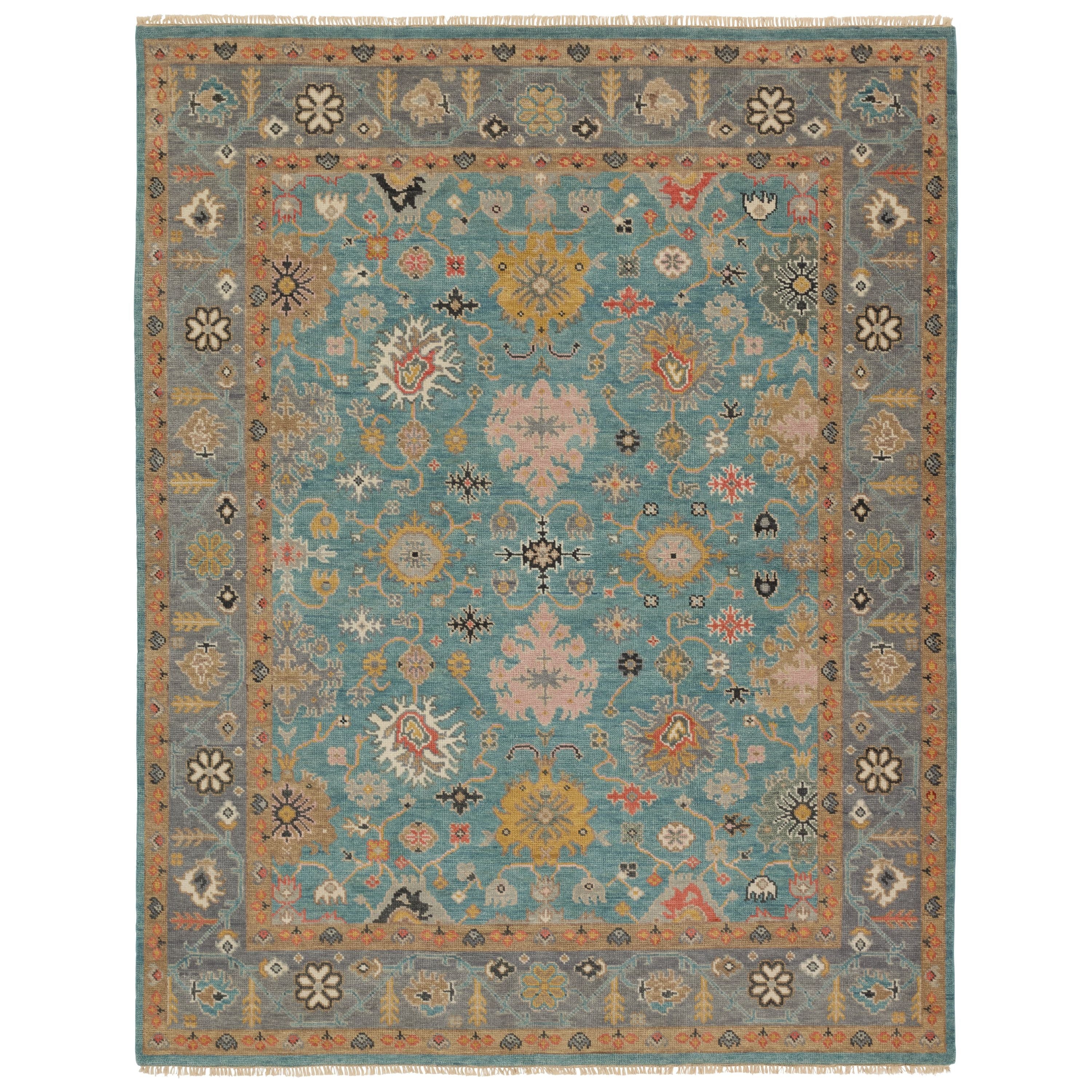 Featuring Everly Aloft Hand-Knotted Rug by Jaipur Living at Amethyst Home. The updated traditional Everly collection features Oushak-inspired designs in whimsical color palettes. The Aloft design features a lively colorway of blue, pink, yellow, navy, cream, peach, and taupe. This hand-knotted wool rug anchors living spaces with a fresh take on vintage style. The low, easy-care p. Amethyst Home provides interior design, new construction, custom furniture, and area rugs in the Charlotte metro area.
